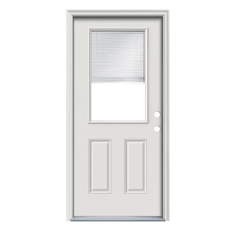 RELIABILT TTBS628702 32-in x 80-in x Steel Half lite Left-hand inswing Ready to paint Unfinished Prehung Front Door with Brickmould Insulating core with Blinds