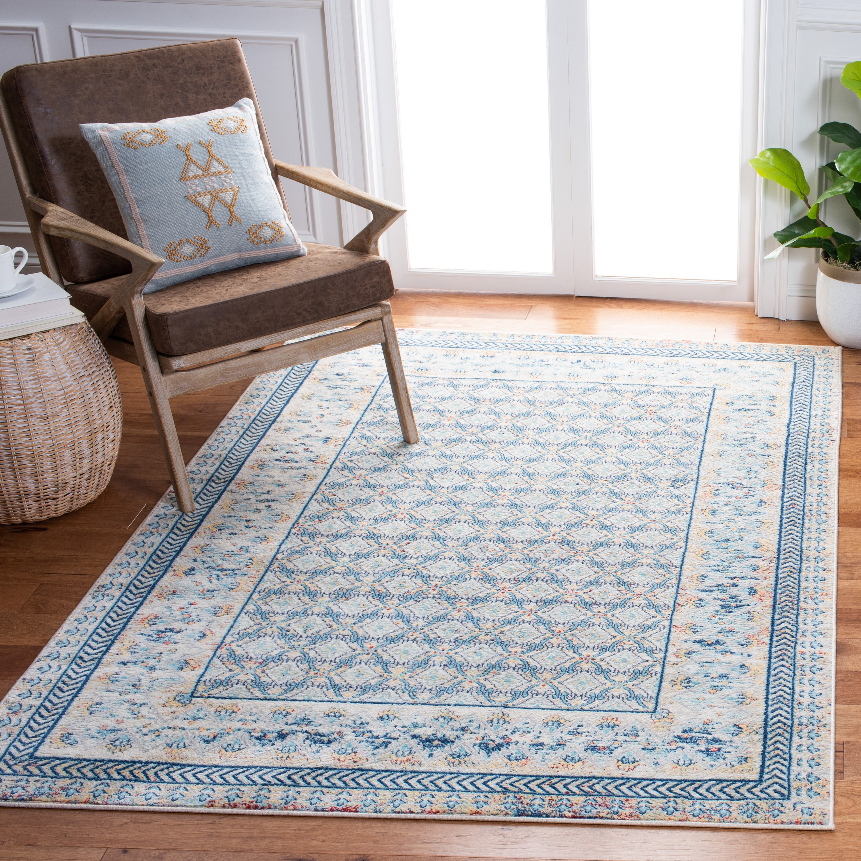 Safavieh BNT899M-4 Brentwood Gusta 4 x 6 (ft) Loomed Polypropylene Blue/Yellow Rectangular Indoor Distressed/Overdyed Vintage Area rug