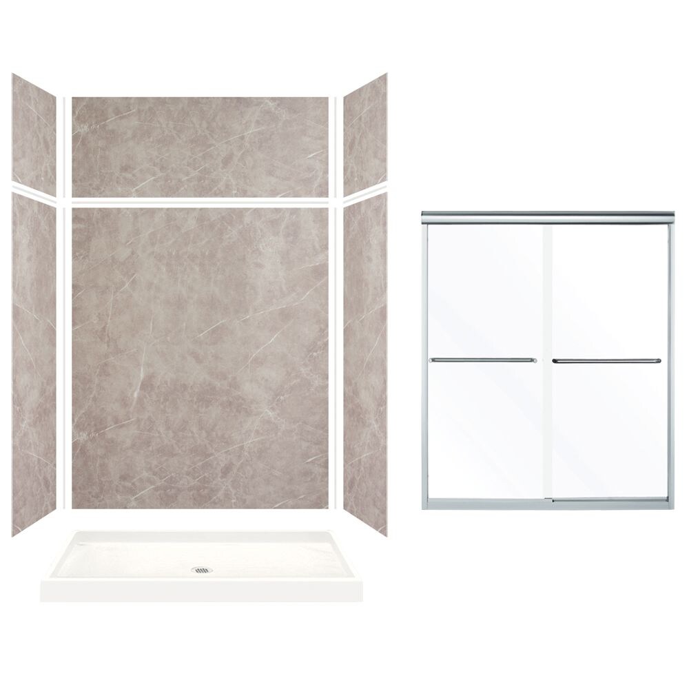 Transolid KSX603296-5475SC-42 Expressions Dover Stone 8-Piece 32-in x 60-in x 96-in Base/Wall/Door Rectangular Alcove Shower Kit (Center Drain) Drain Included