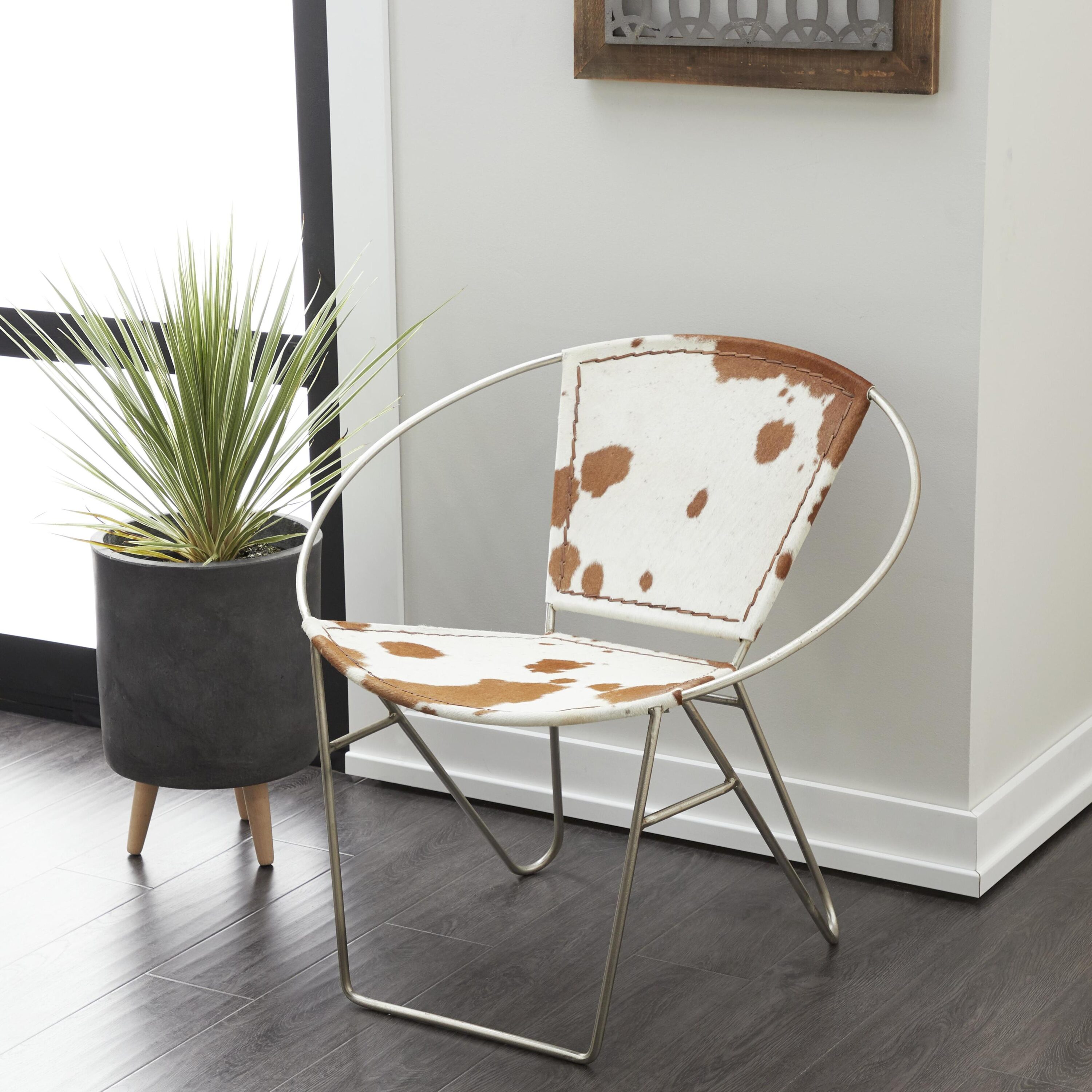 Grayson Lane 80889 2 Modern Light Brown with Silver Frame Leather Accent Chair