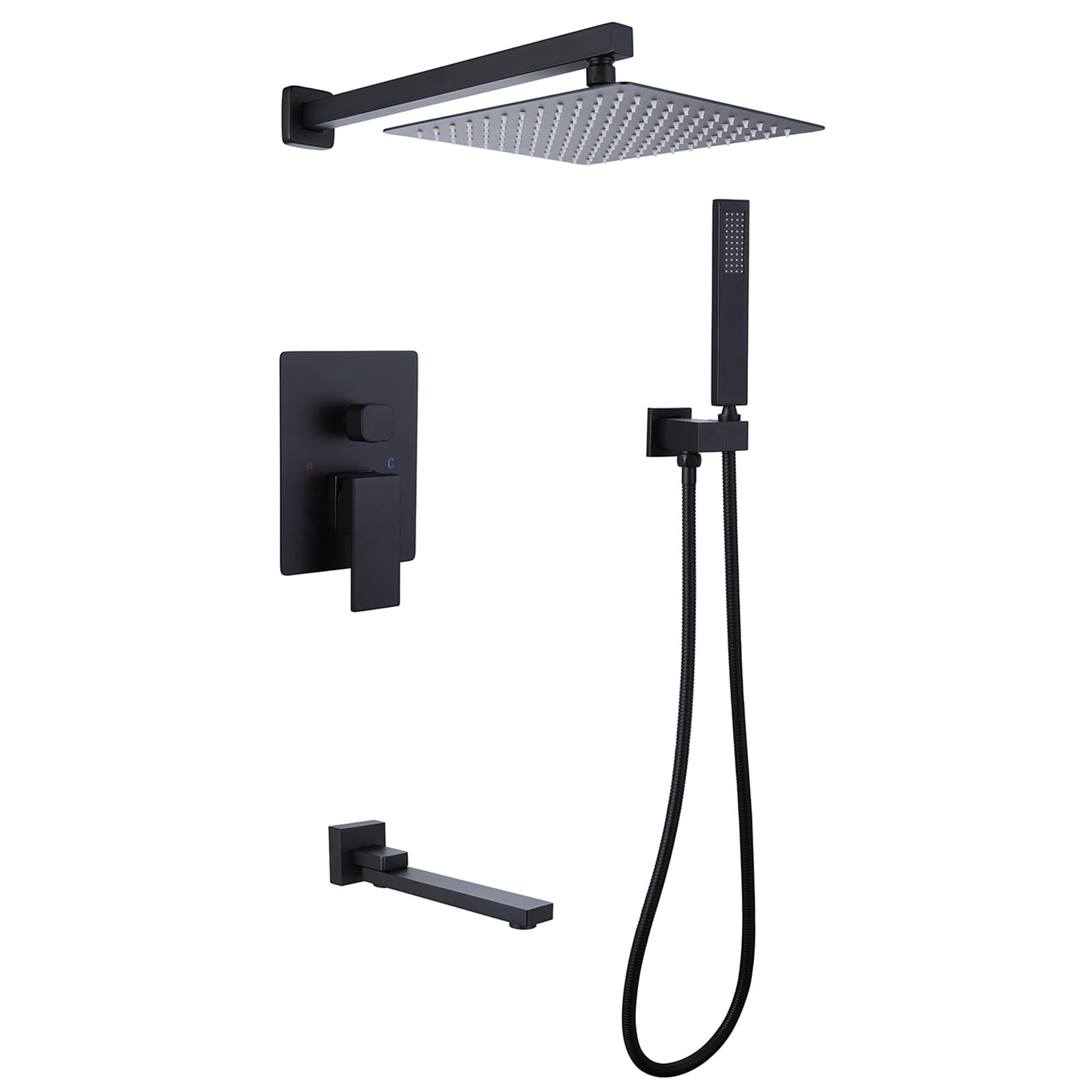 BWE A-98005 Shower Faucet Matte Black 1-handle Multi-function Square ...