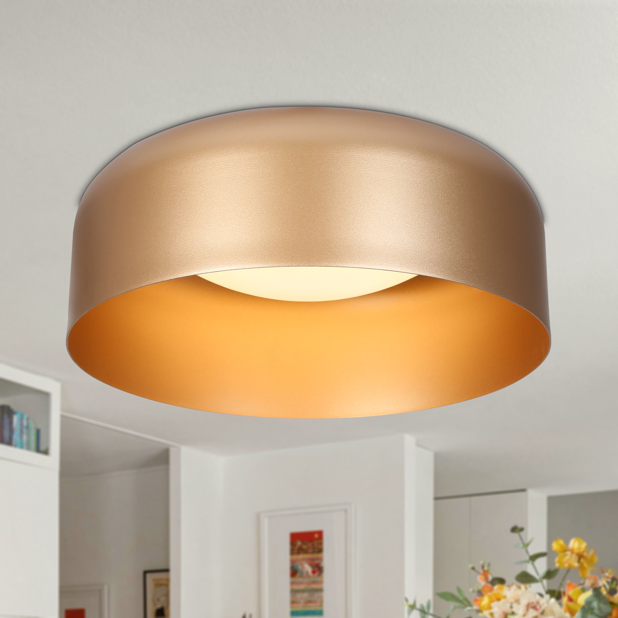 ZEVNI L37RE3MIW4291SI7 Jarrod 1 -Light 13.5-in Matte Gold Integrated LED Semi Flush Mount Light