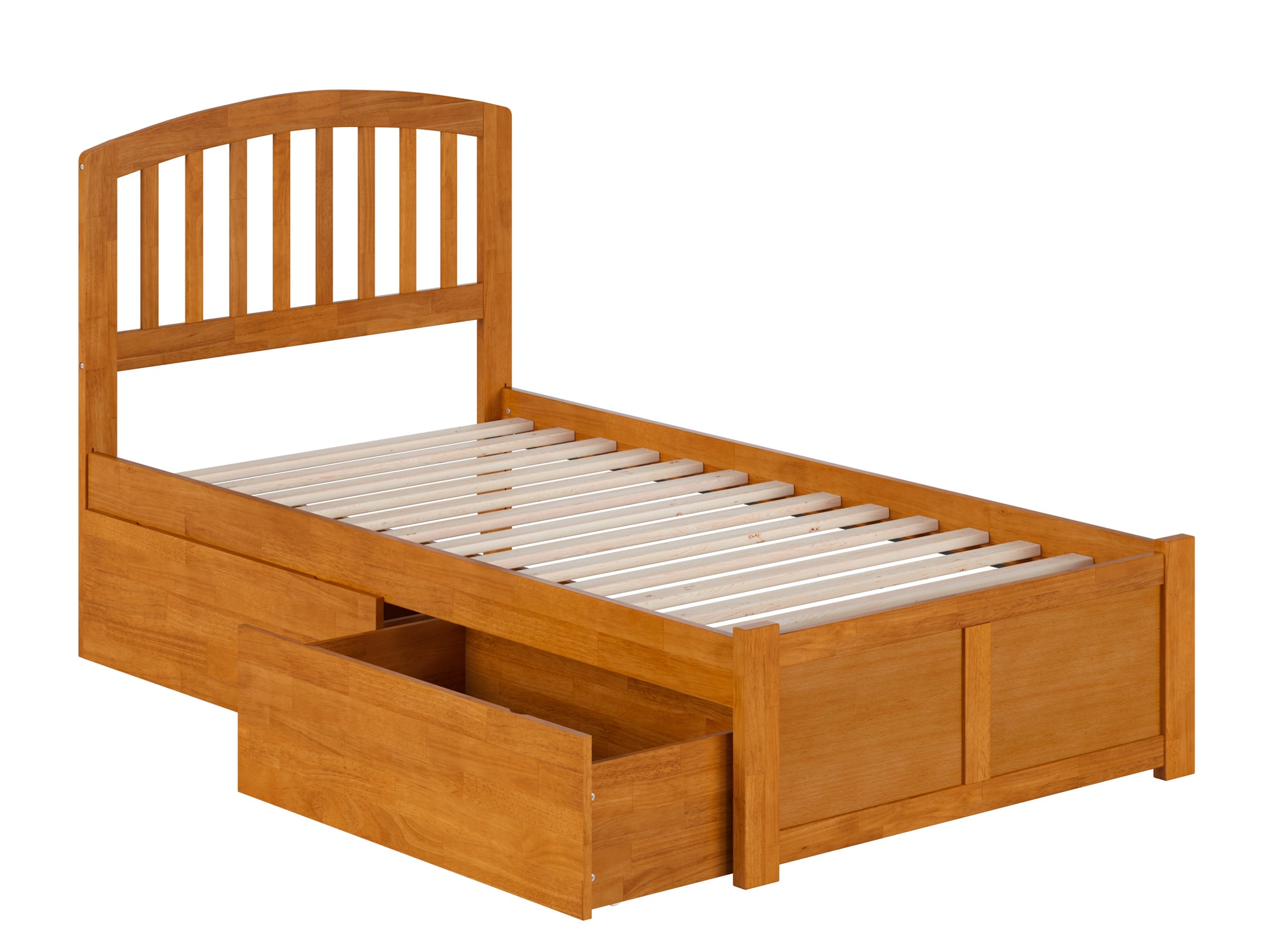 Light Toffee Twin Wood Platform Bed with Storage Drawers