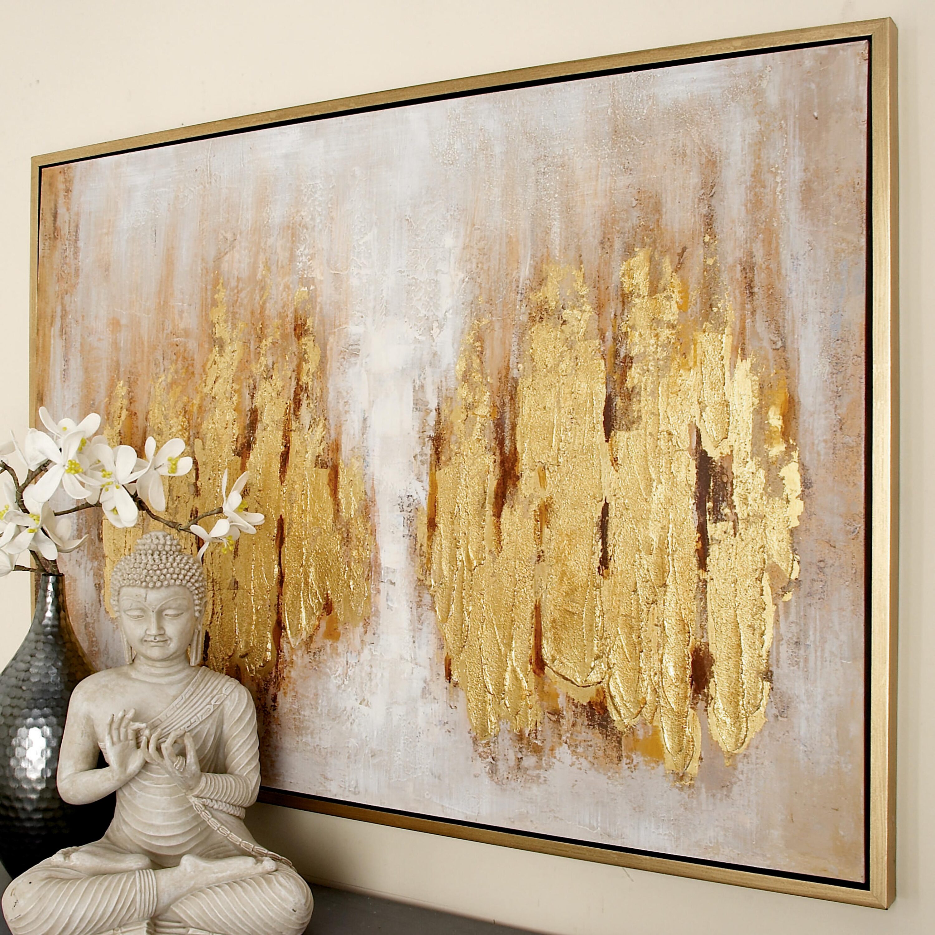 CosmoLiving by Cosmopolitan 43993 Canvas with Gold Frame Gold Framed 36-in H x 47-in W Abstract Wood Painting