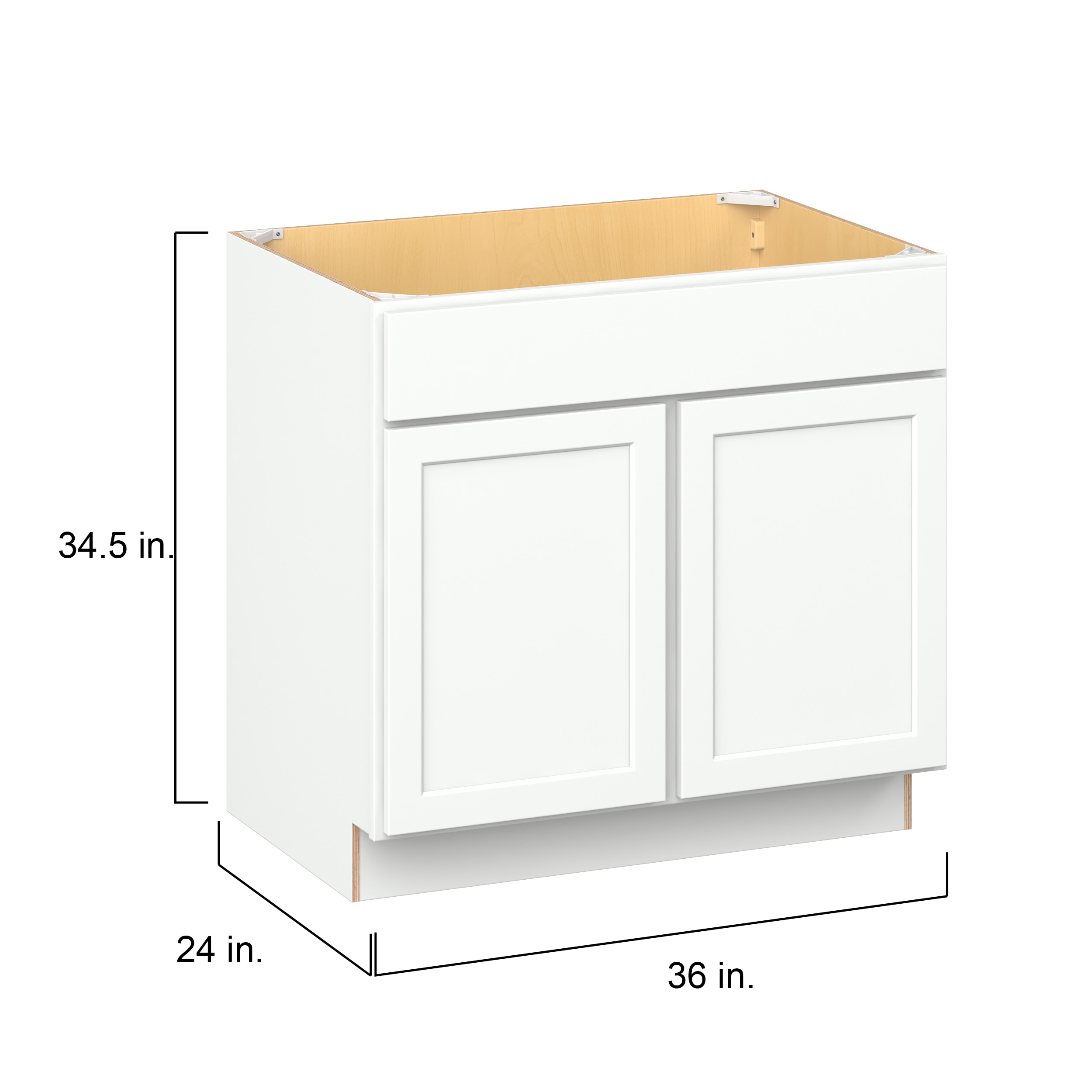 Hugo&Borg PRO Glendale 36-in W x 34.5-in H x 24-in D Pure White Sink Base Ready To Assemble Plywood Cabinet (Recessed Panel Shaker Style)