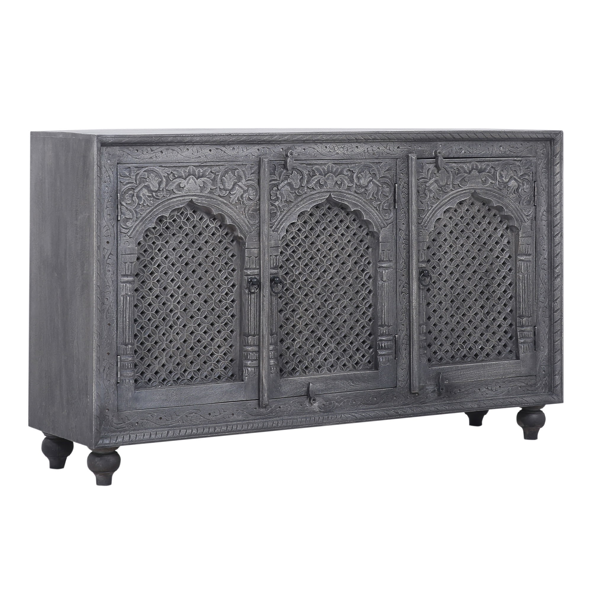Maven Lane 398727 Patrin Handmade Heritage Large Wooden Sideboard Accent Buffet Table Server with Cabinet Doors for Kitchen in Distressed Gray Finish