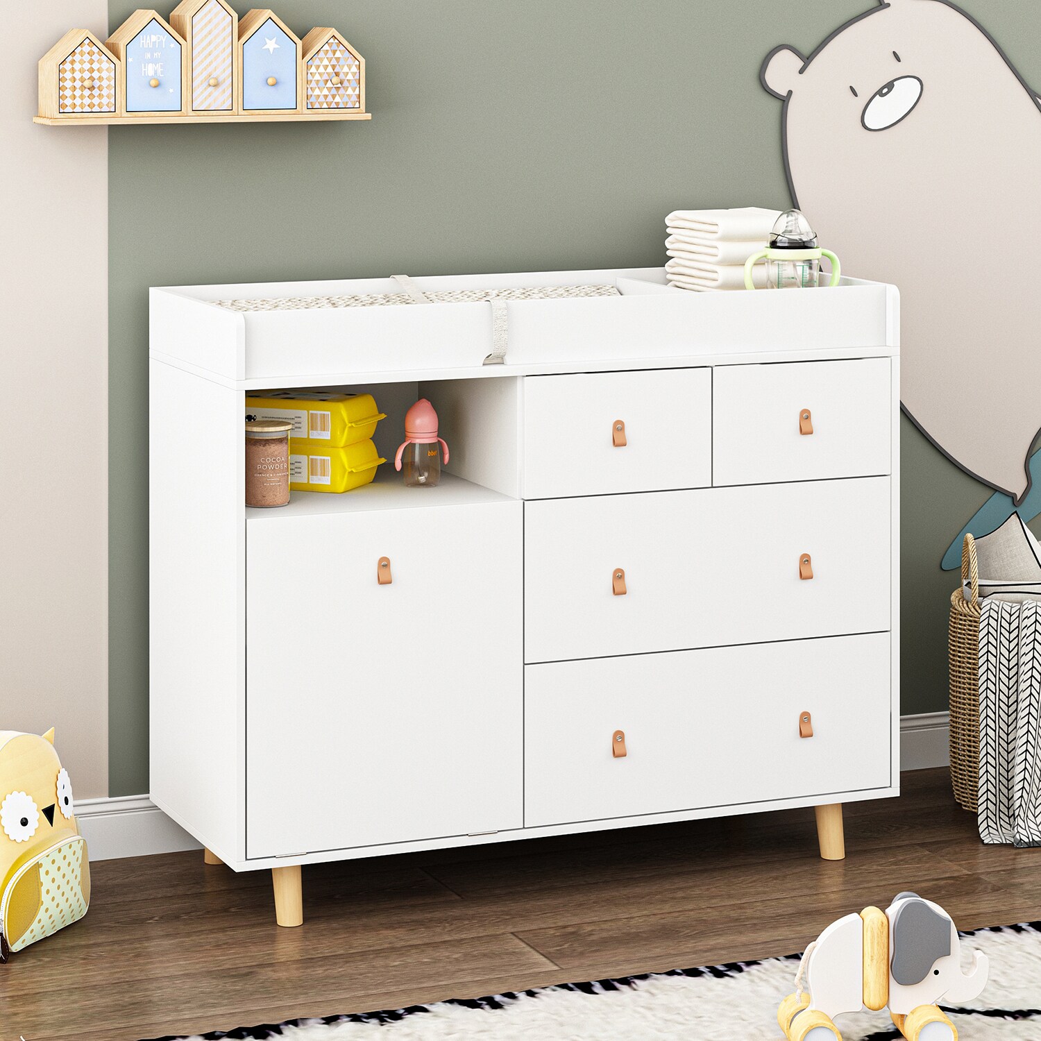 FUFU&GAGA 45-in W White Freestanding Changing Table KF180081 FUFU&GAGA 45-in W White Freestanding Changing Table KF180081