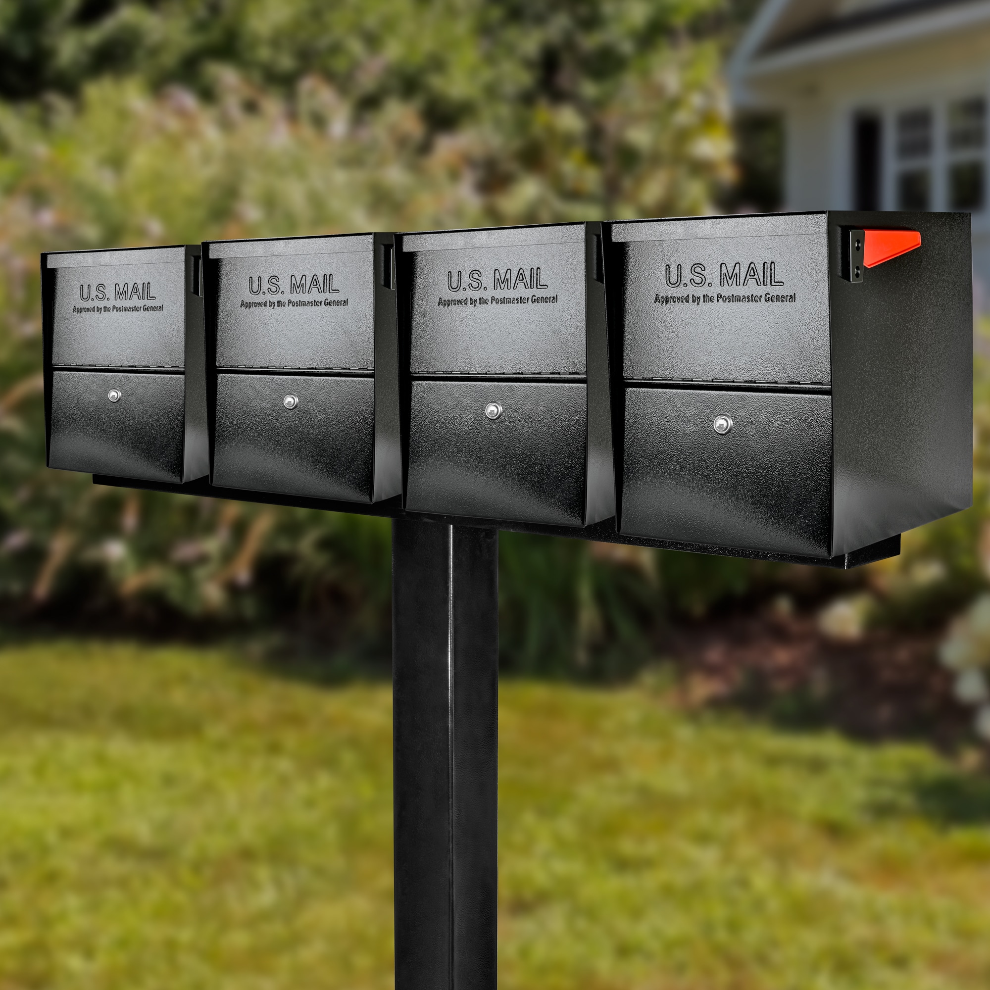 Mail Boss 7206-X4-BLK-IG Package Master X4 In-Ground Combo Kit Locking Metal Extra Large Mailbox Black with Post