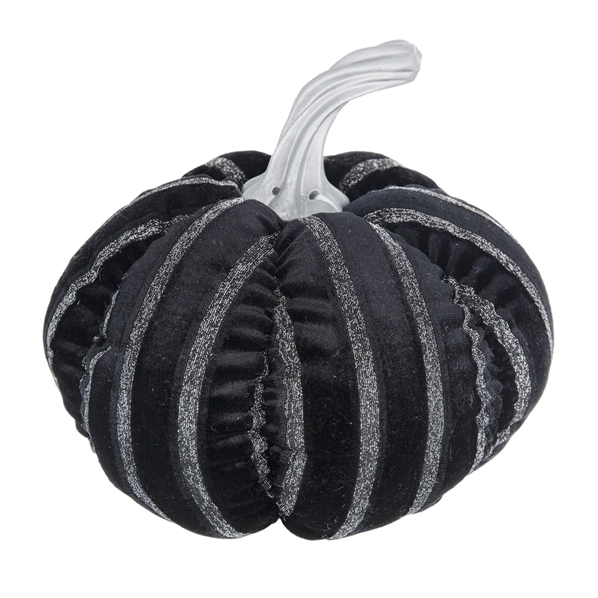 Boyel Living BL-ED37305 7 inch Black and White Striped Fabric Pumpkin Halloween Decor