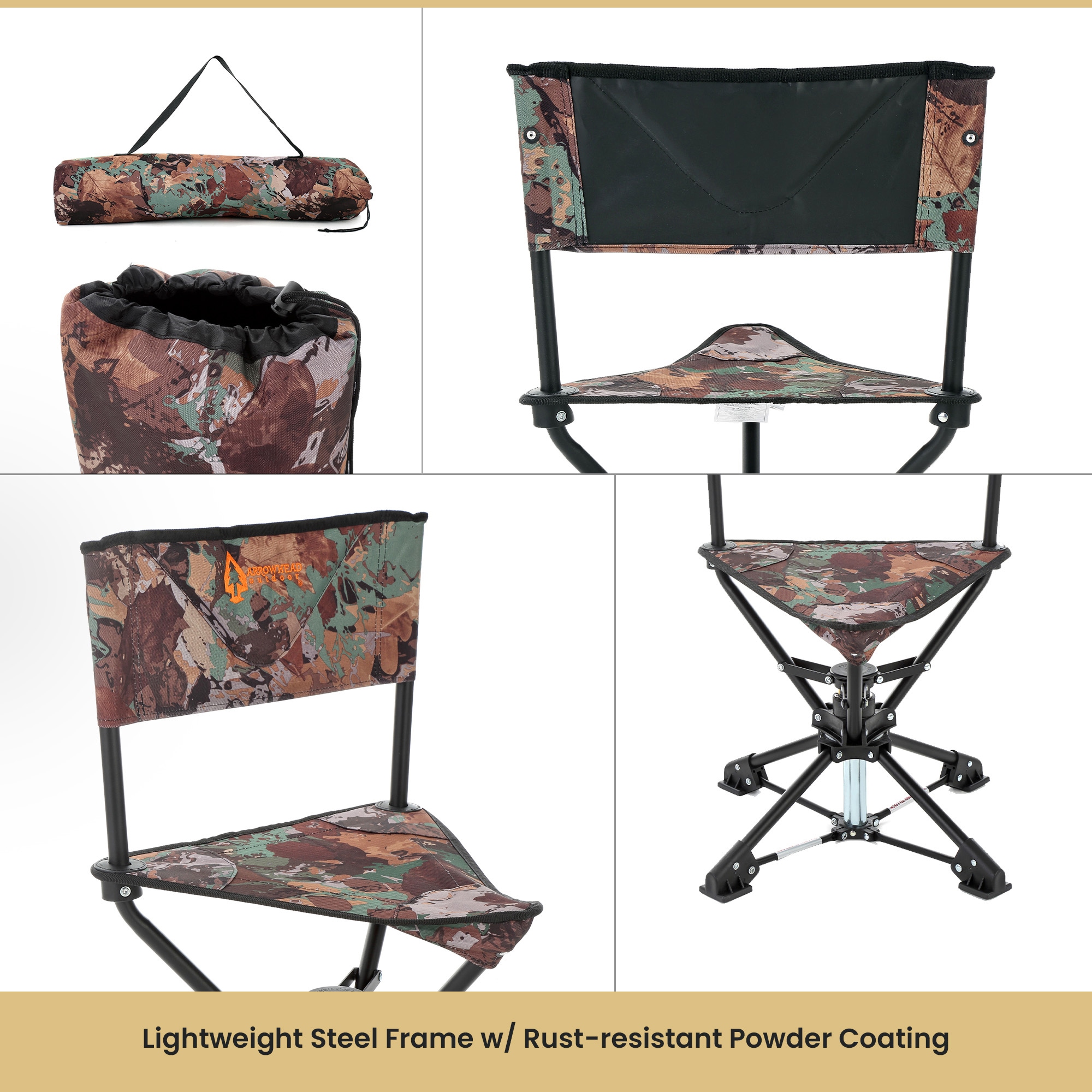 Camo 360° Swivel Tripod Hunting Chair with Steel Frame