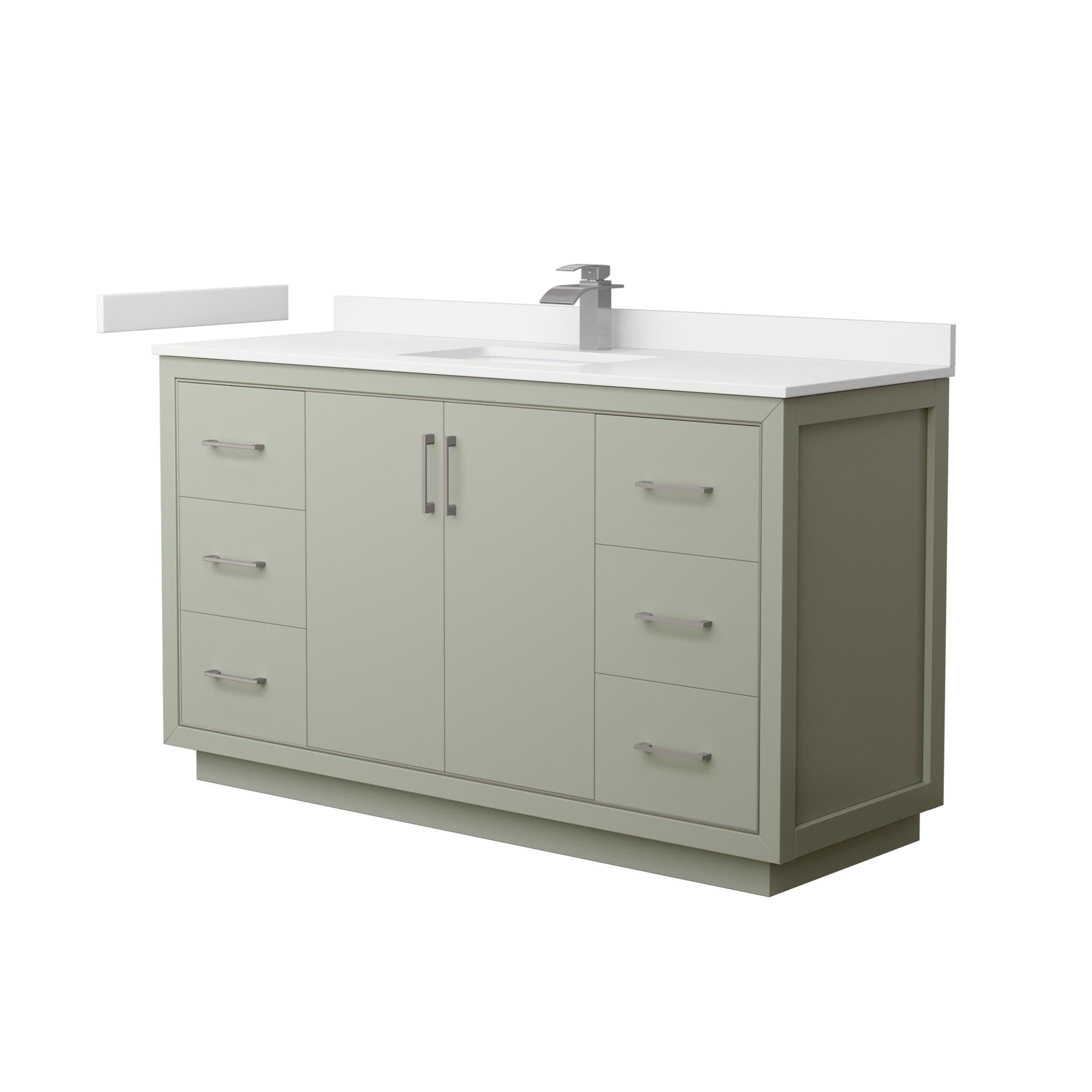 Wyndham Collection WCF111160SLGWQUNSMXX Icon 60-in Light Green Undermount Single Sink Bathroom Vanity with White Quartz Top
