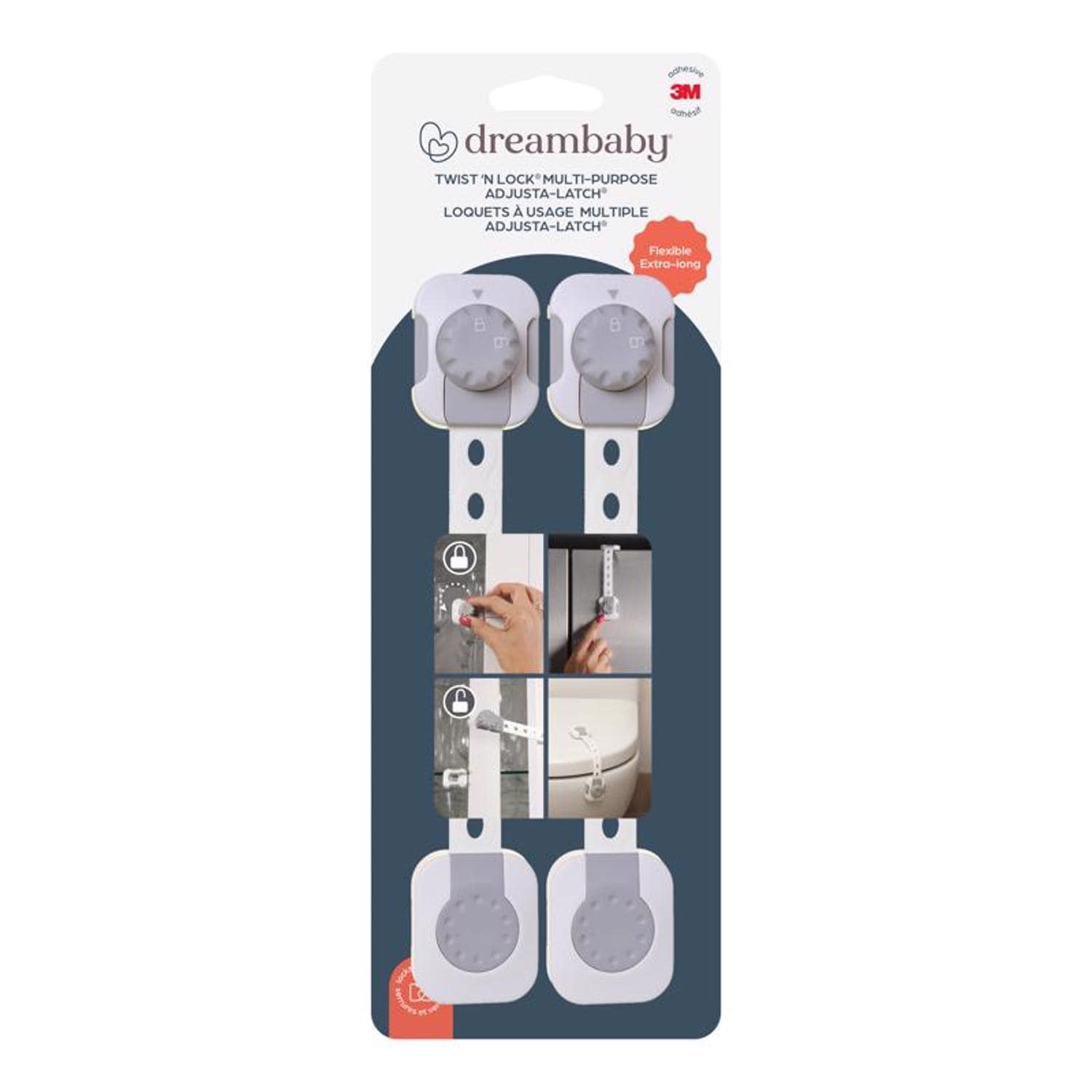 Dreambaby  Twist 'N Lock Gray/White Plastic Adhesive Multi Use Latch 2 pk