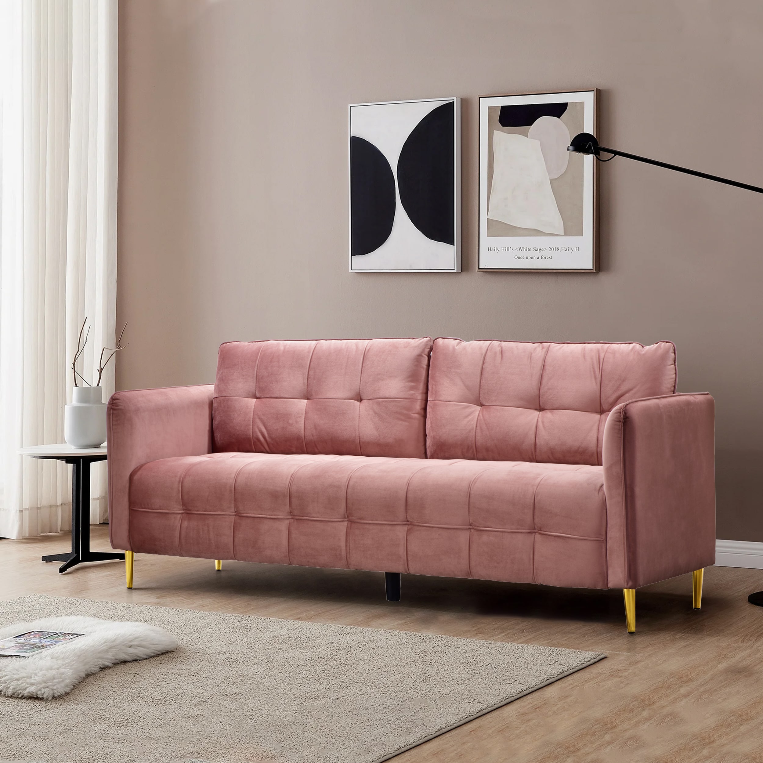 CASAINC Futon couch sofa 76-in Modern Pink Cotton Sofa at Lowes.com