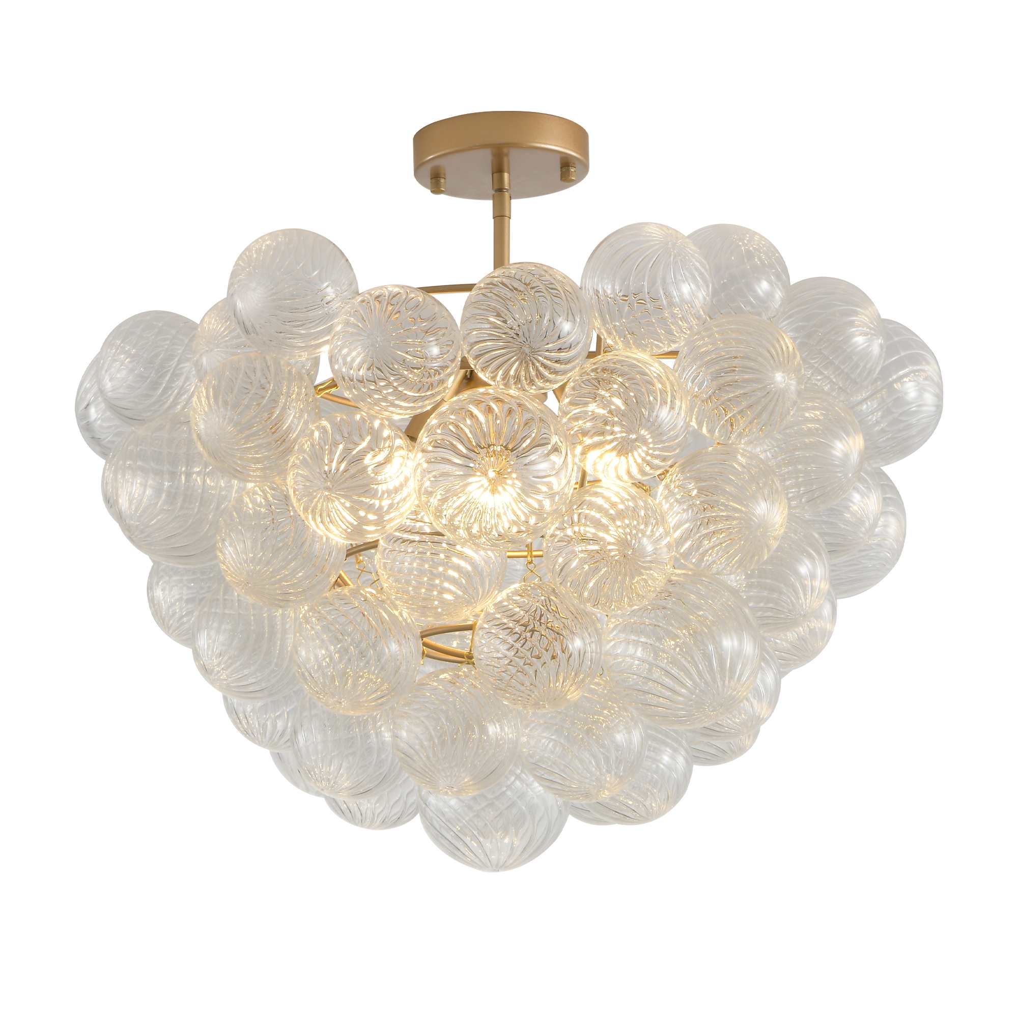 JCFL DIAO-19 23.6 in. Gold Ceiling Pendant Light with Threaded Clear Glass Globe Shade Ideal for Living Room Dining Room and Kitchen