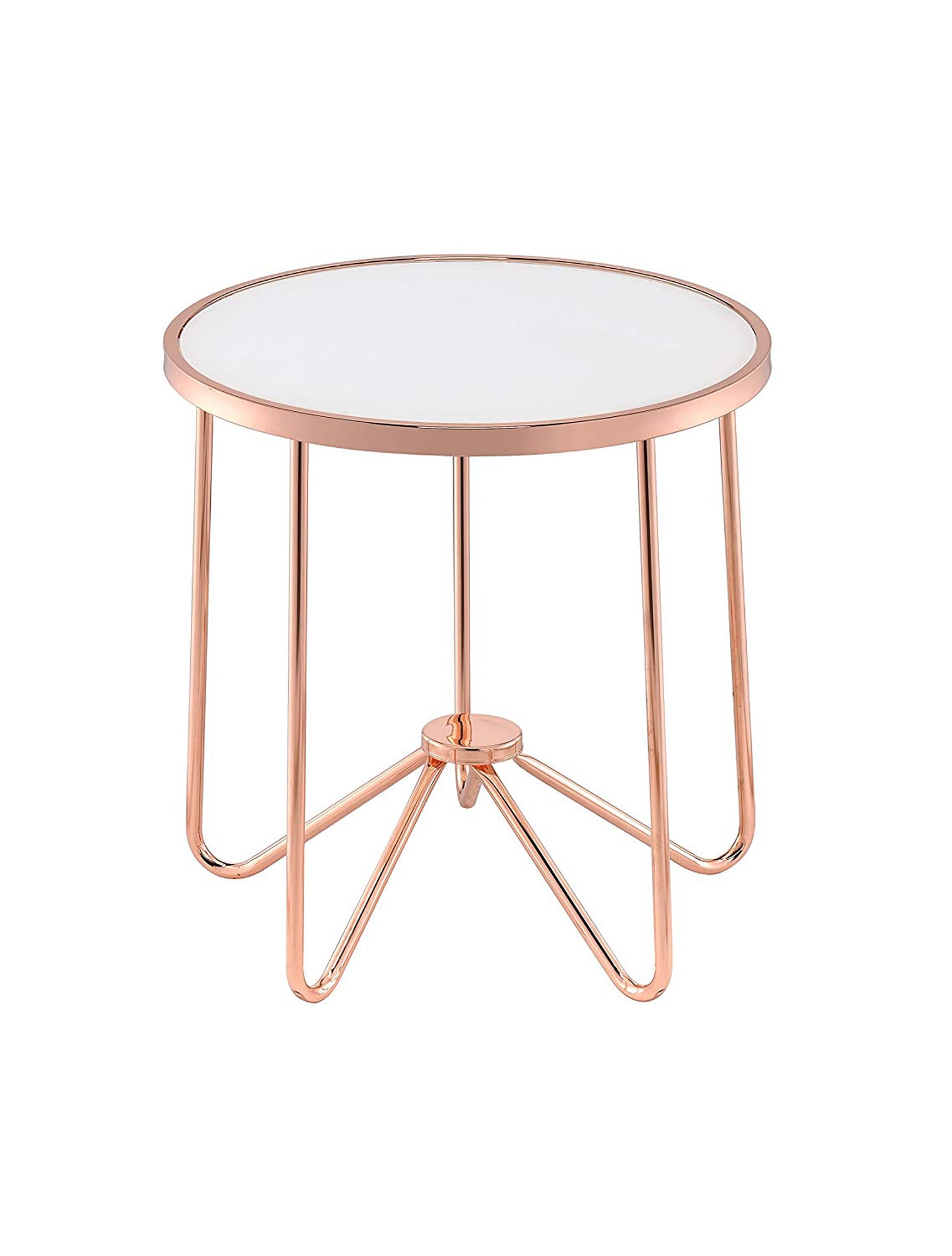 Benzara BM154556 22-in W x 22-in H Rose Gold Glass Round Modern End Table Assembly Required