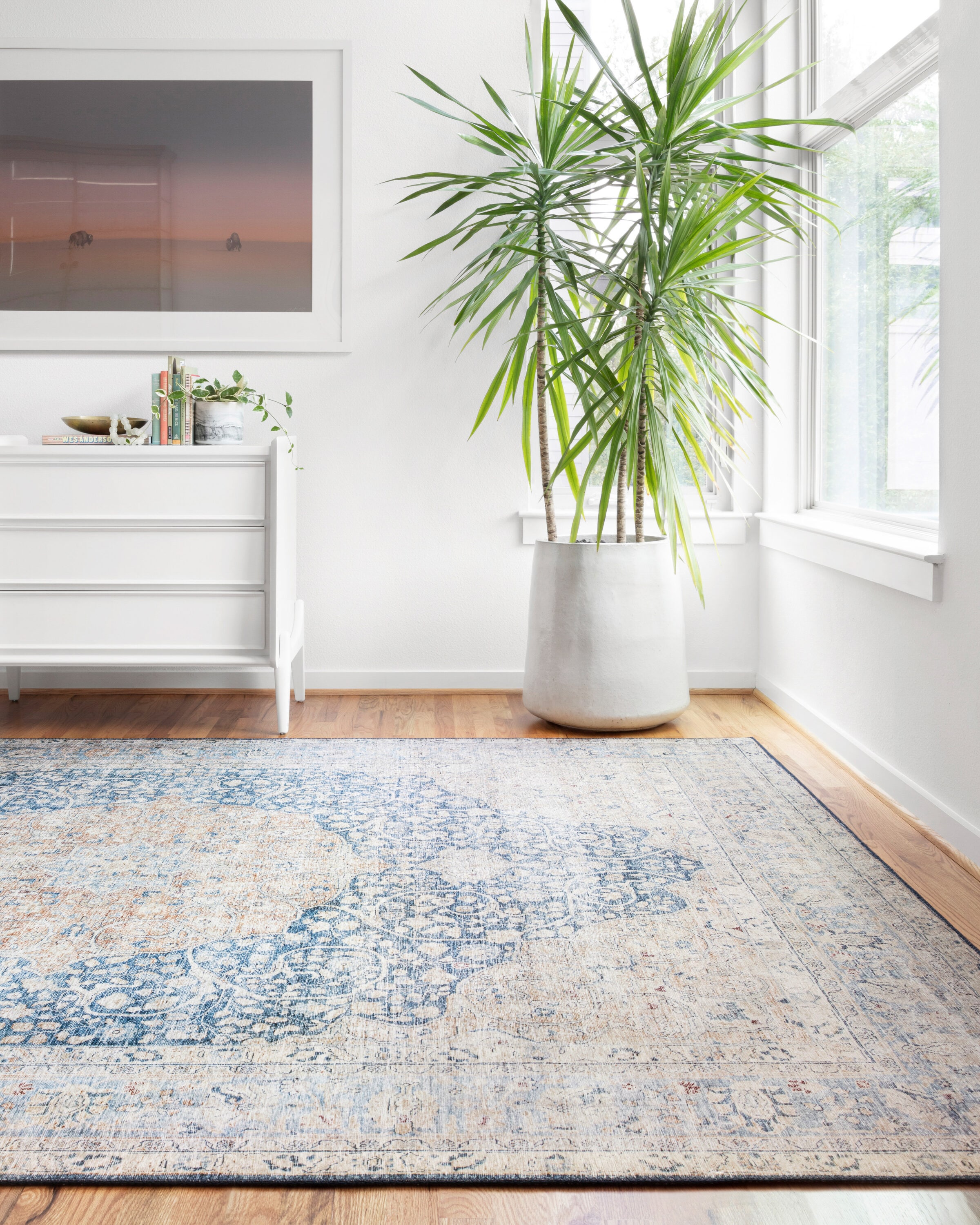 Loloi II LAYLLAY-07BBTG3656 Layla 4 x 6 (ft) Loomed Polyester Blue / Tangerine Rectangular Indoor Distressed/Overdyed Oriental Area rug