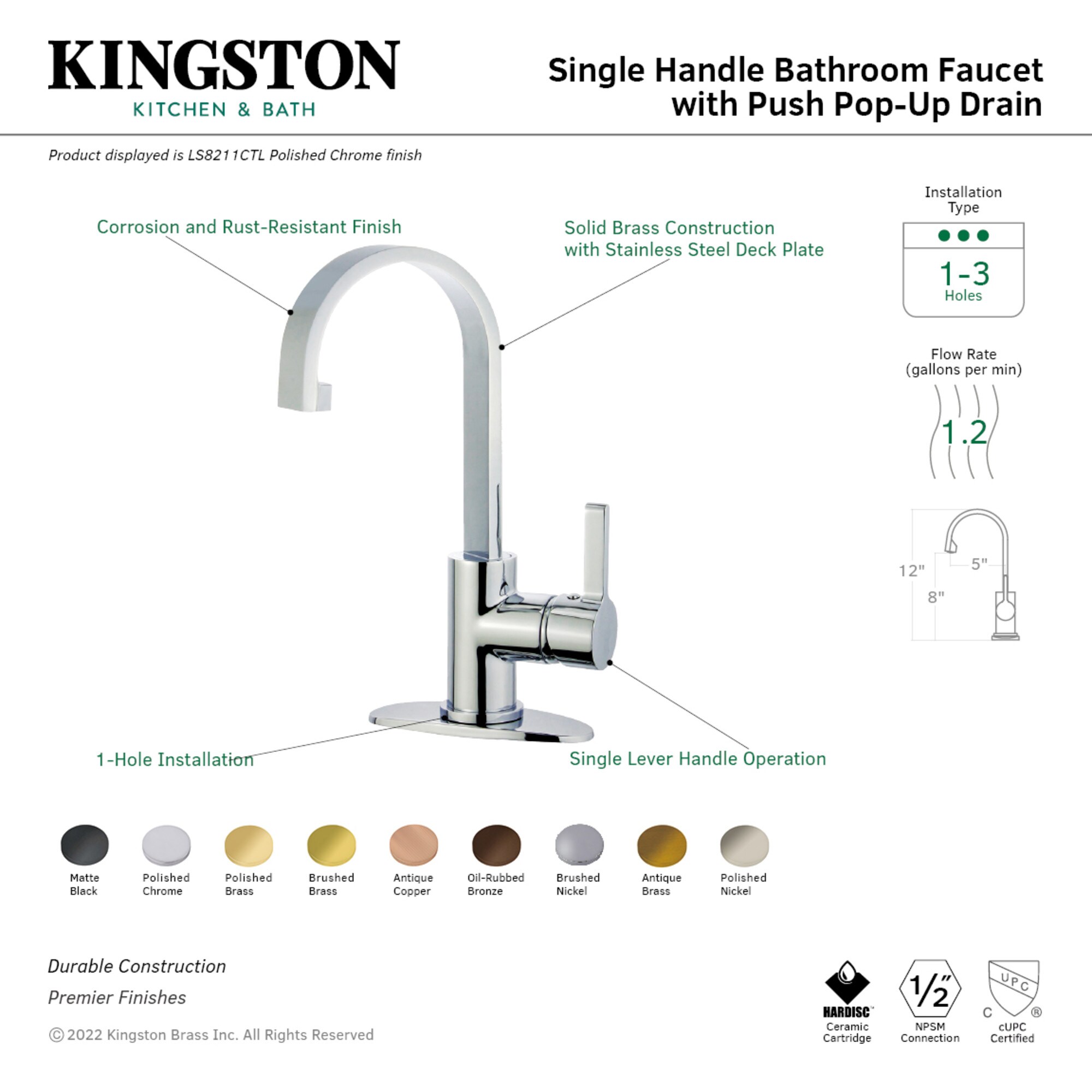 Kingston Brass WLLS8218CTL Lavatory-Faucets - View #3