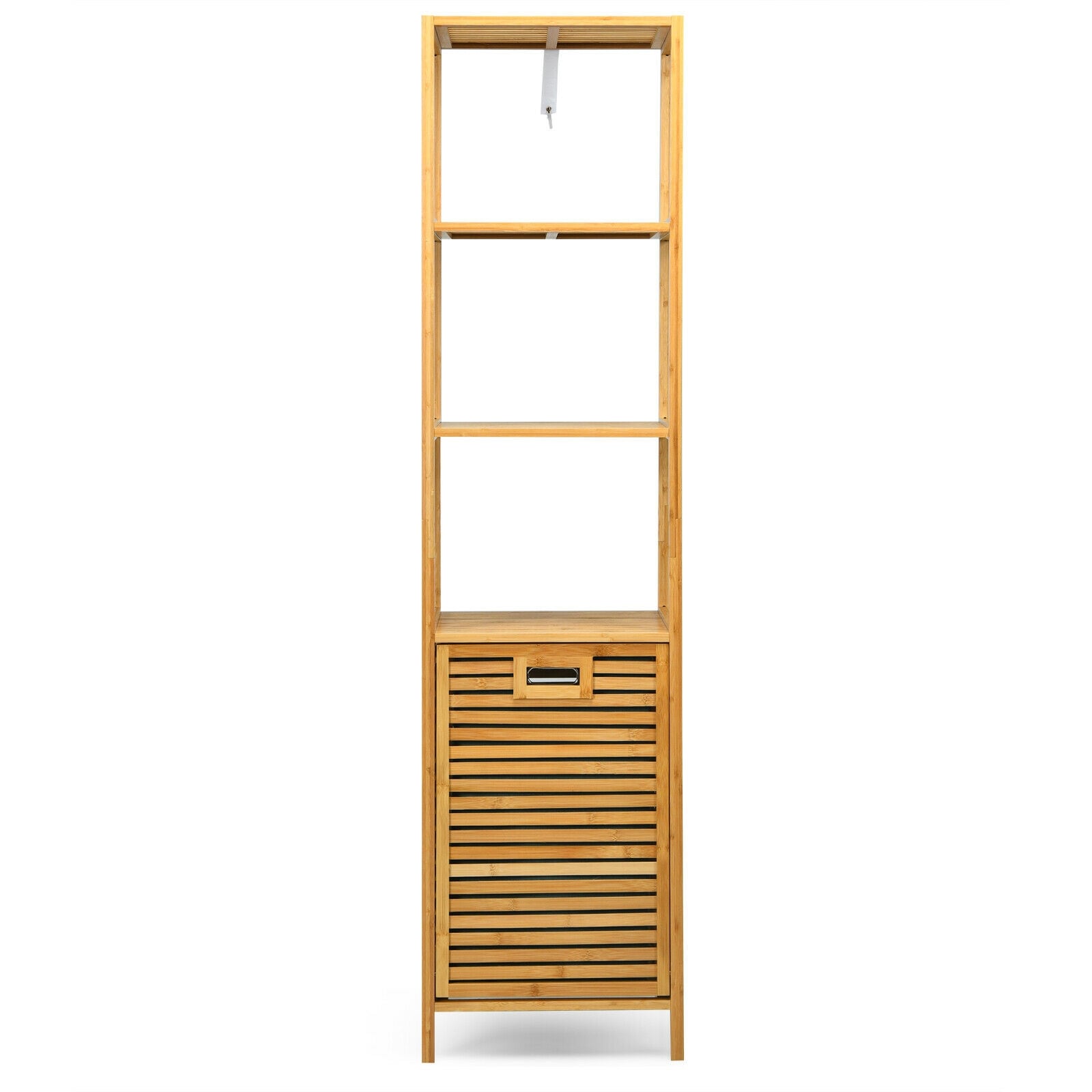 SUGIFT Bamboo 2-in-1 3-Tier Storage Shelf Tilt-Out Laundry Hamper Organizer
