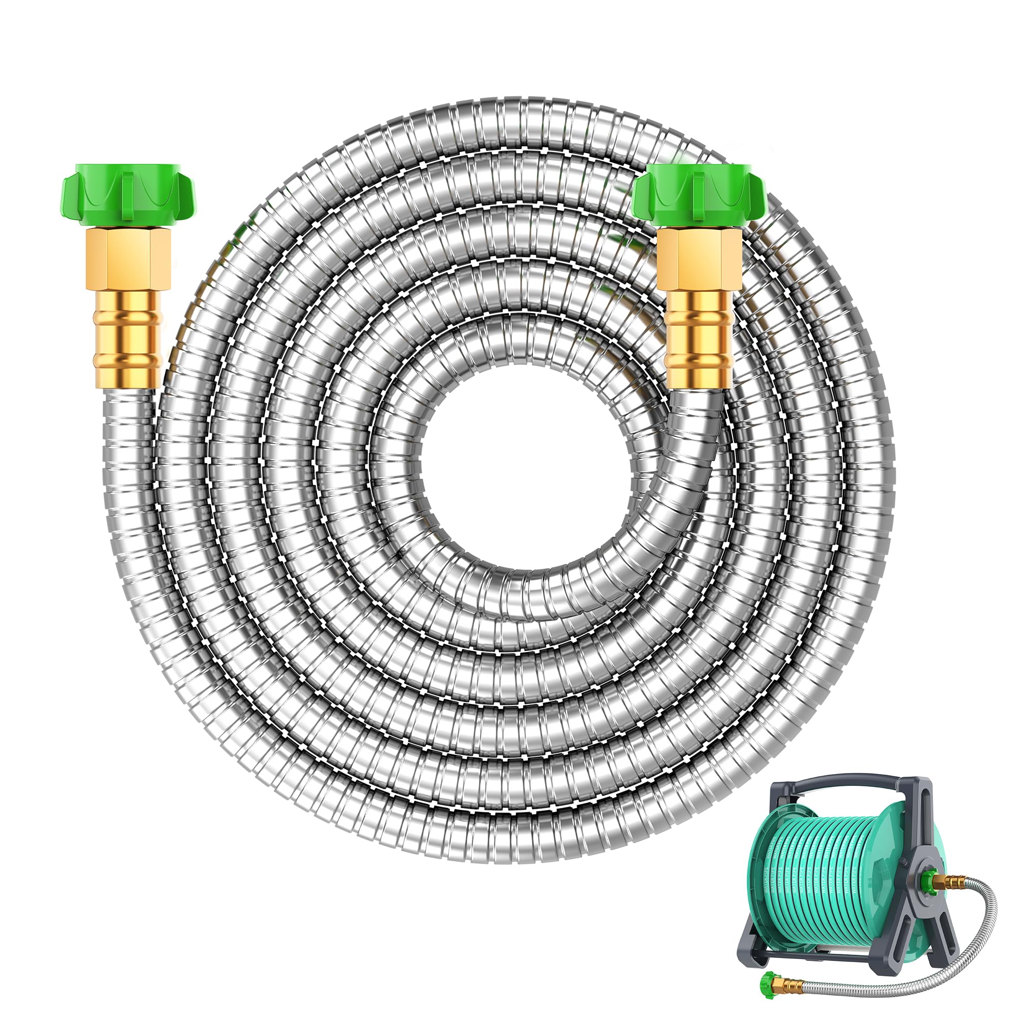 Aoibox -  10 ft Stainless Steel Short Leader Garden Hose Female to Female Connector for Hose Reel...