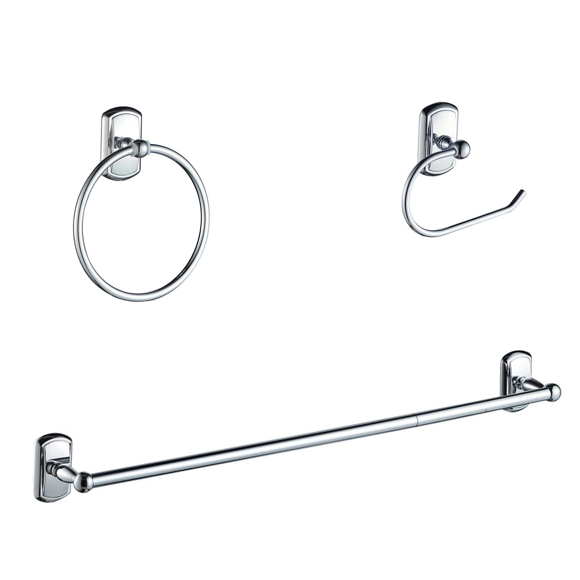 FORIOUS LL19104CH3A 3 -Piece Chrorme Decorative Bathroom Hardware Set Towel Bar, Toilet Paper Holder, Towel Ring Included