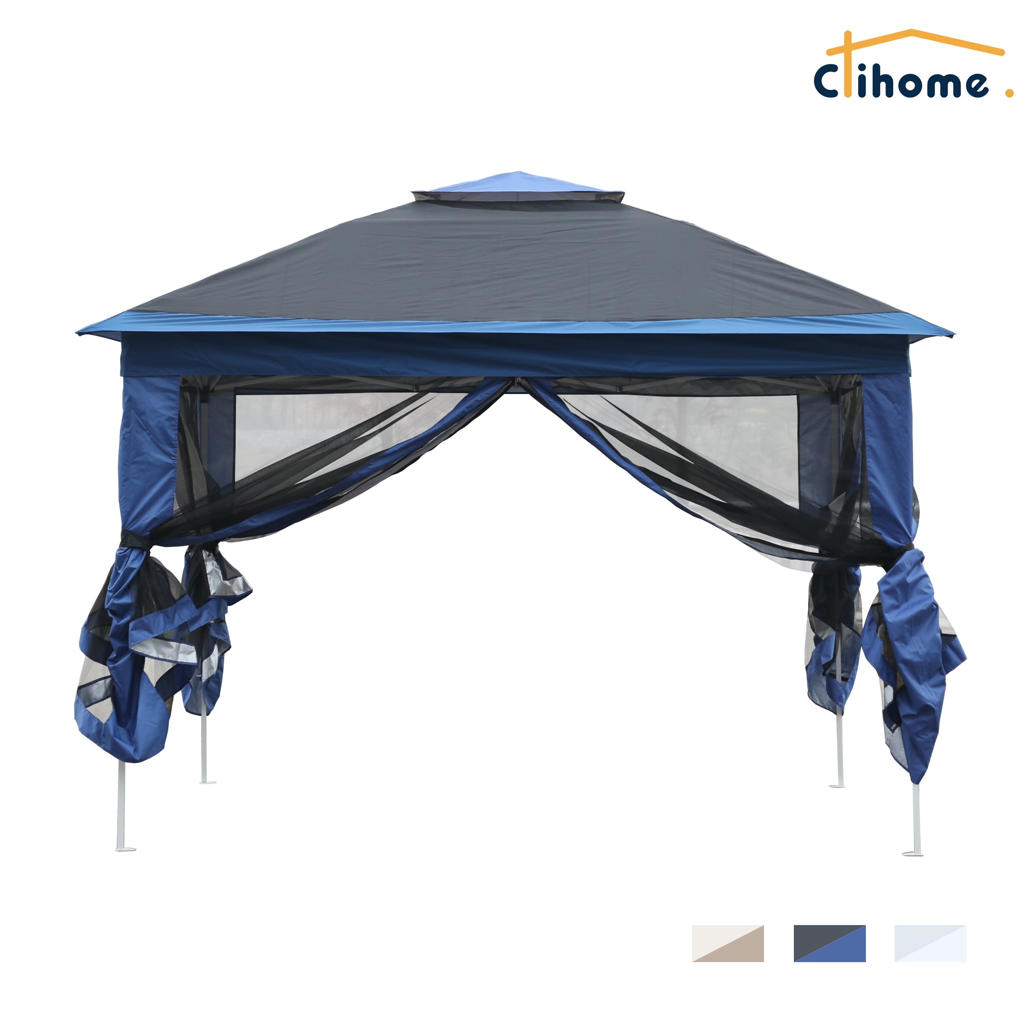 gras Buitenlander Huichelaar Clihome 10.8-ft x 10.8-ft Outdoor canopy tent Blue Metal Square Screened  Pop-up Gazebo with Steel Roof in the Gazebos department at Lowes.com