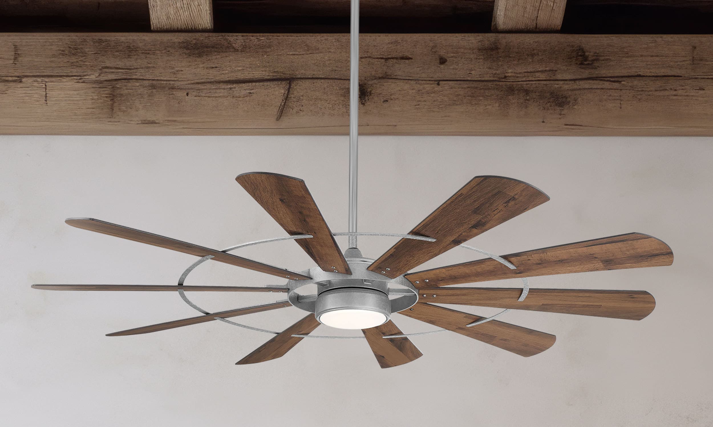 Harbor Breeze EUK72GV10LRS Henderson 72-in Integrated LED Outdoor Galvanized with Rustic Weathered Oak Blades Ceiling Fan With Light - Remote Included ( 10 -Blade )