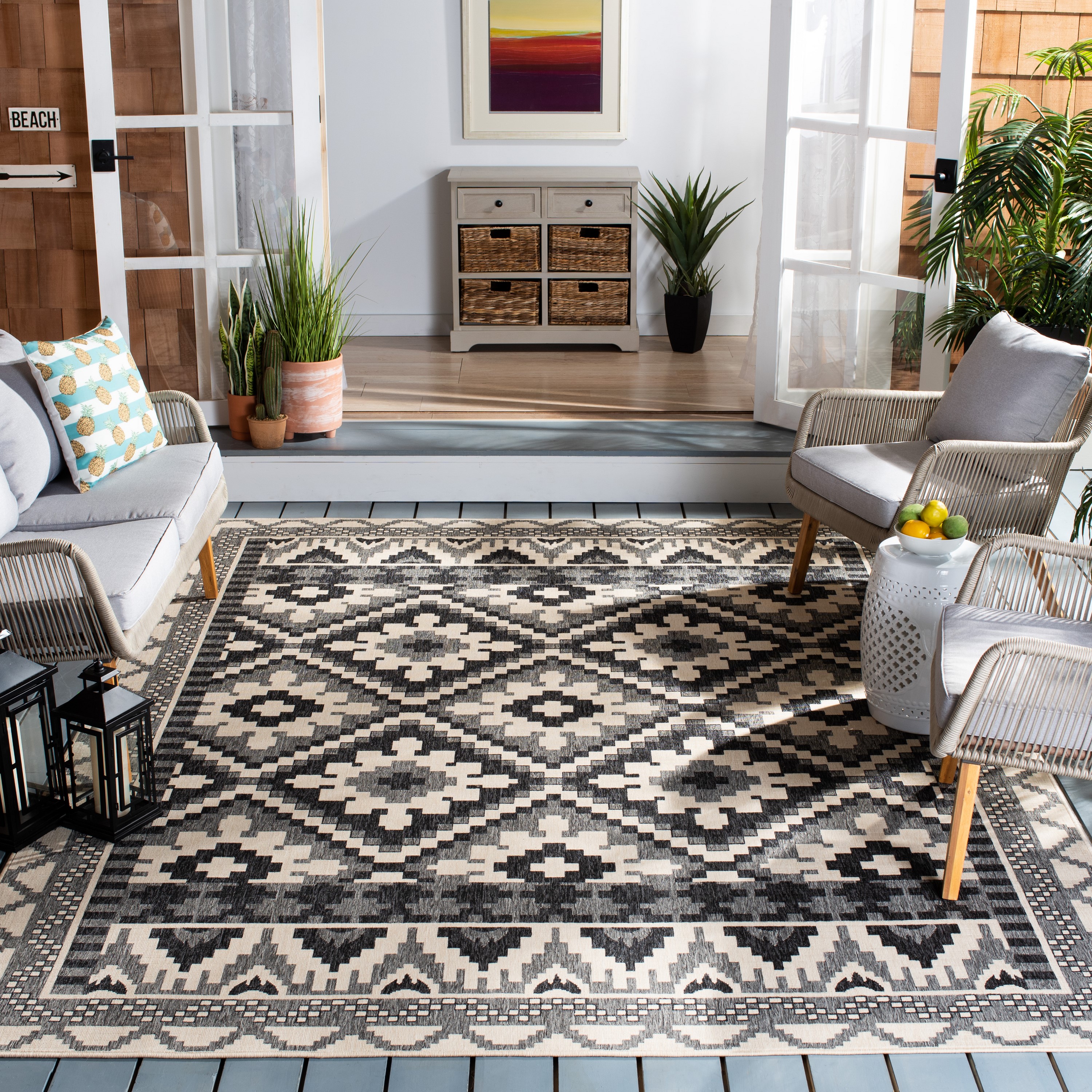 Safavieh VER096-3413-810 Veranda Vitaline 8 x 10 (ft) Loomed Synthetic Beige/Gray Rectangular Indoor/Outdoor Abstract Bohemian/Eclectic Area rug