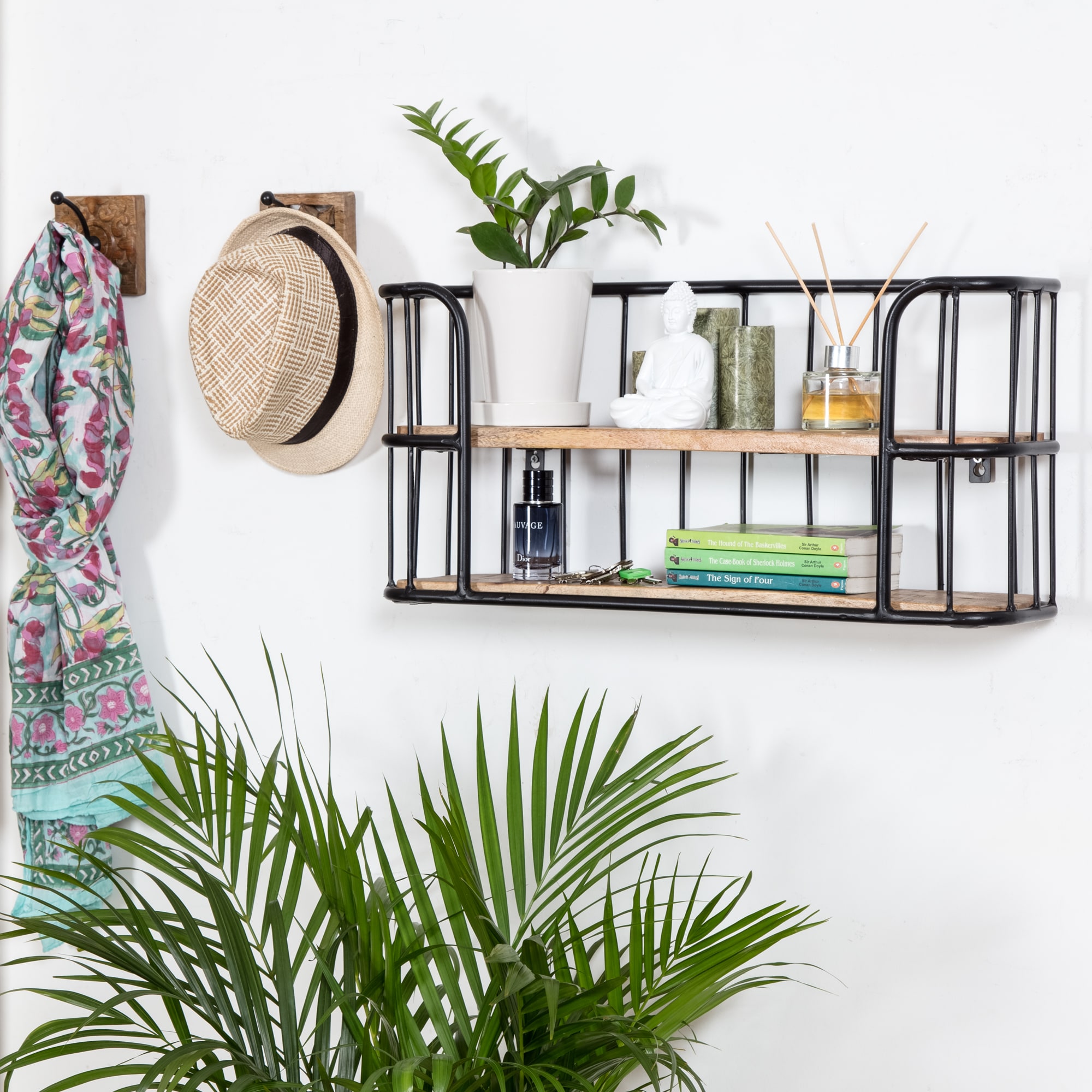 MH LONDON MH-ST-103 25-in L x 6.75-in D x 11.5-in H Black and Natural Wood Rectangular Floating Shelf (2 Shelves)