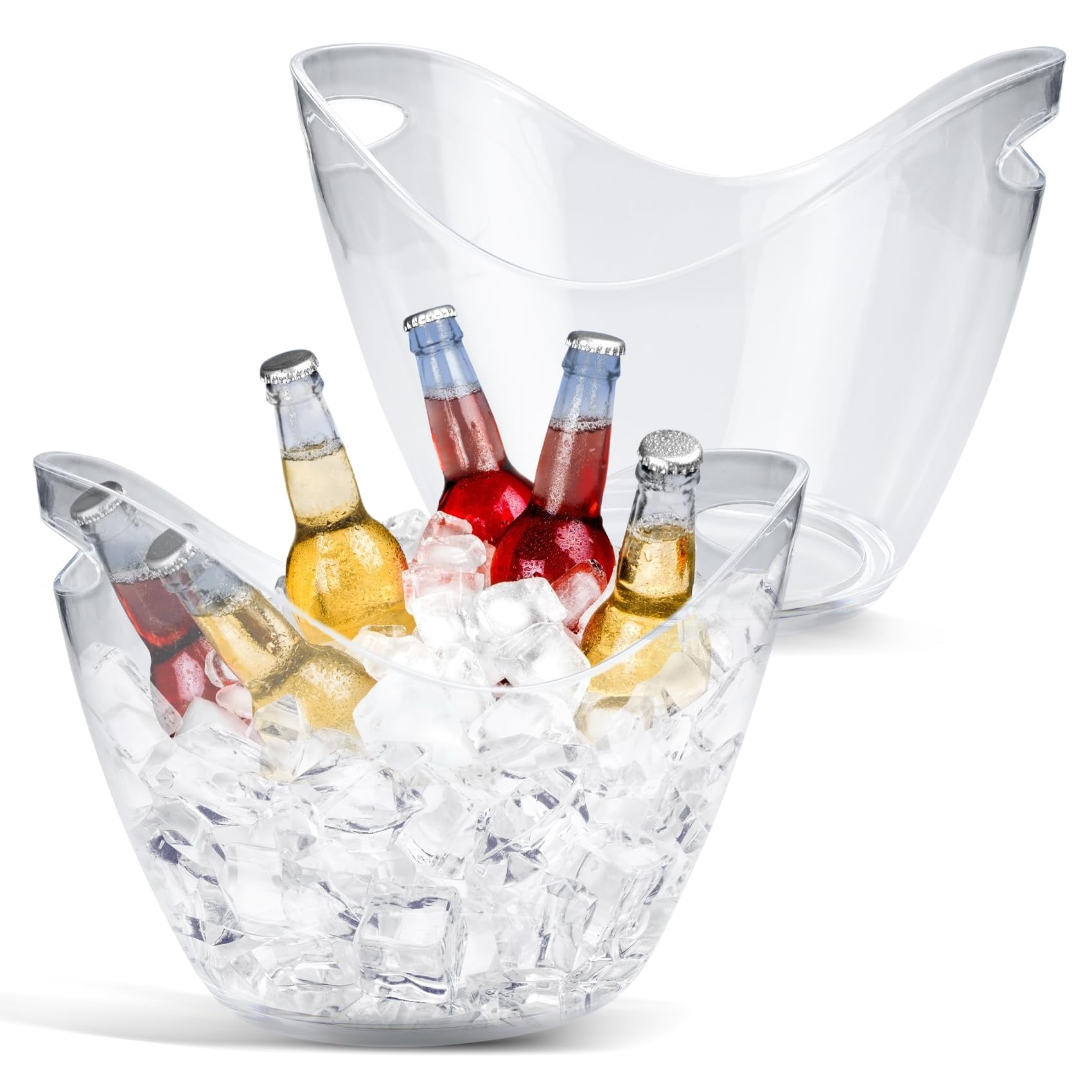 Aoibox  2 Pack 8L Clear Acrylic Ice Bucket for Parties BPA Free Beverage Tub with Handles for Champagne Beer