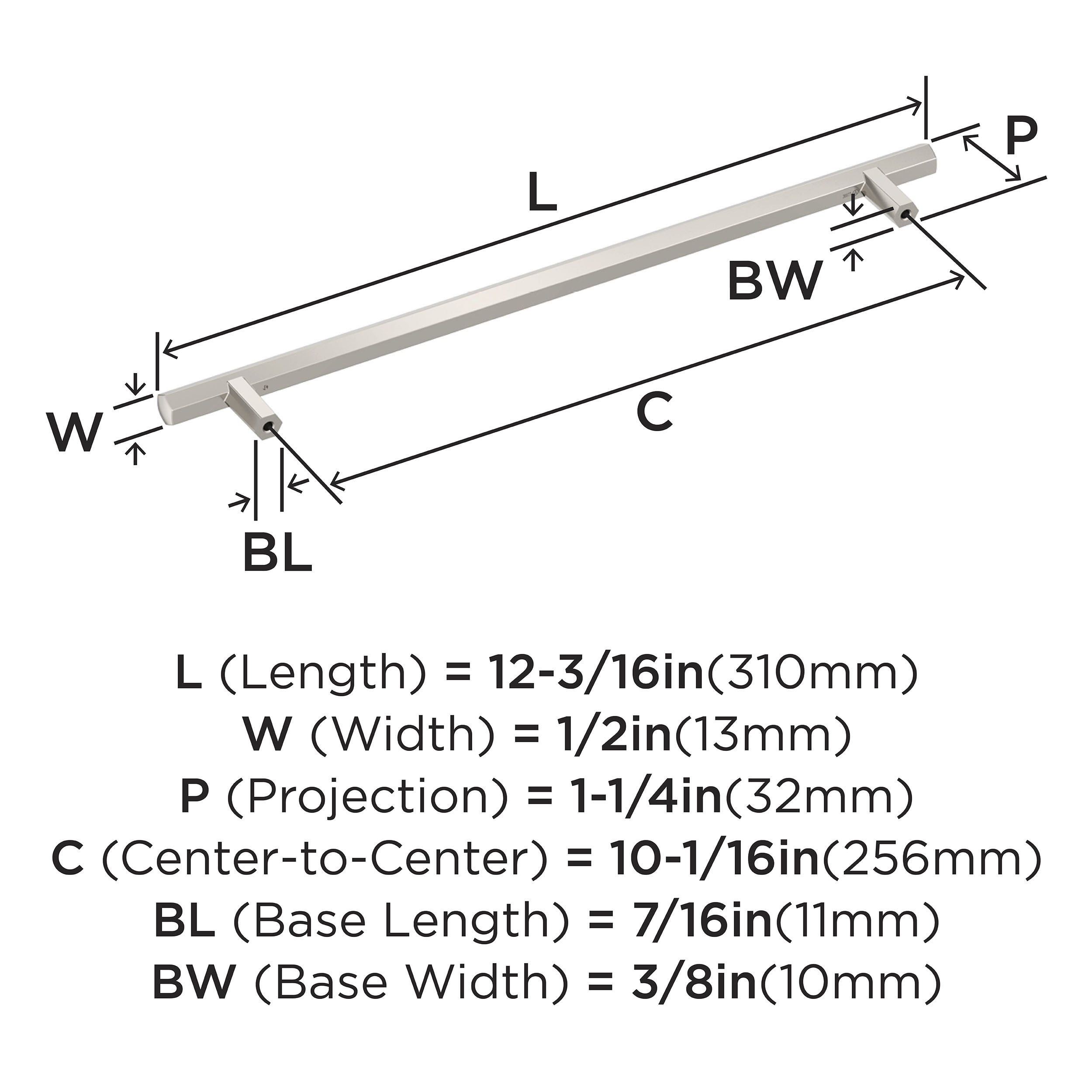 Polished Nickel 10-1/16 Inch Contemporary Cabinet Bar Pull