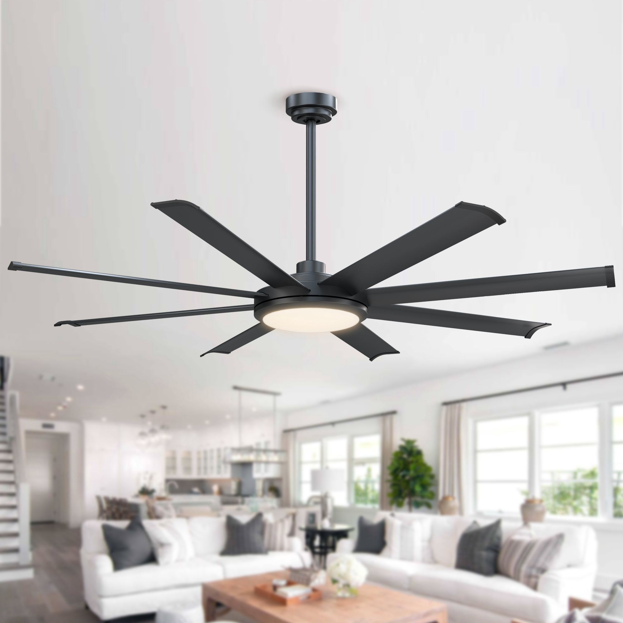 60-in Black Integrated LED Indoor Ceiling Fan with Light and Remote (8-Blade) | - Parrot Uncle F6105110V