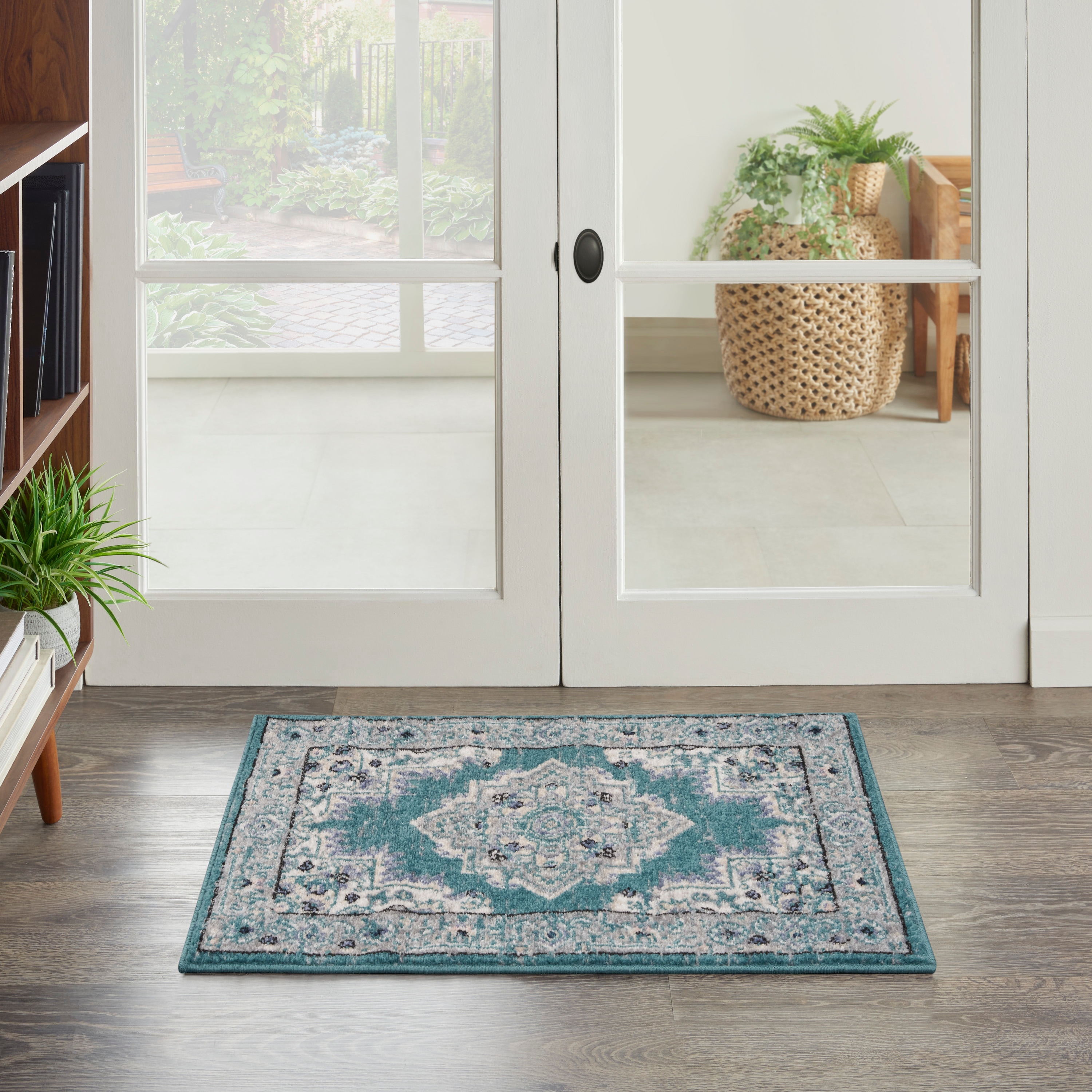 Nourison 099446018625 Passion 2 x 3 (ft) Loomed Polypropylene Turquoise Grey Rectangular Indoor Border Vintage Area rug