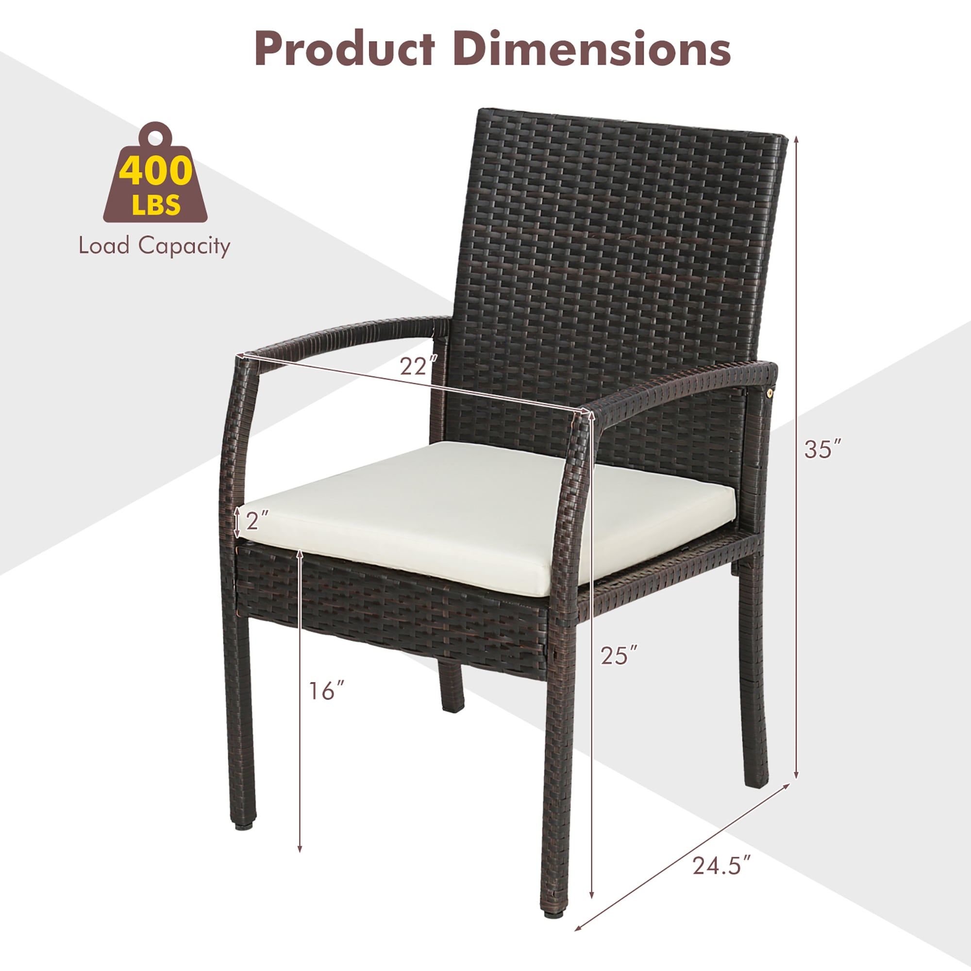 Costway 4 Rattan Brown Metal Frame Stationary Dining Chair with White ...