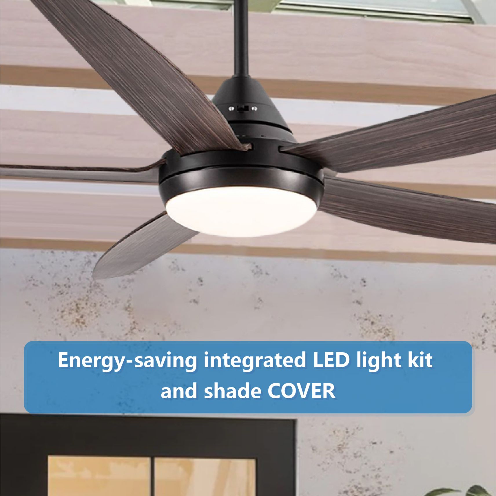 WELLFOR Dimmable Multi LED Ceiling Fan 56in Black Colorchanging Integrated LED Indoor Ceiling