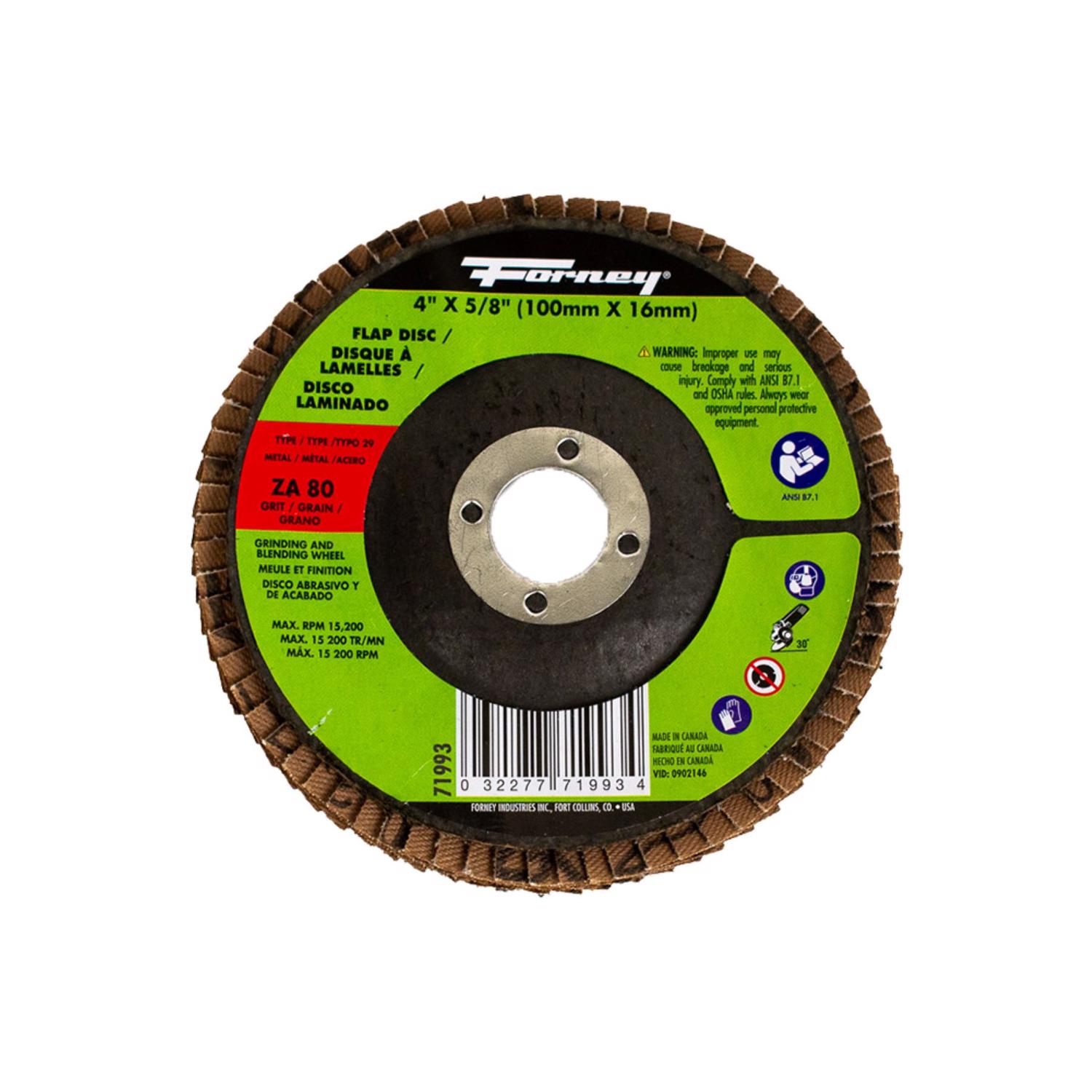Forney  71993 4 in Type 29 Blue Zirconia Flap Disc 80 Grit 5/8 in Arbor