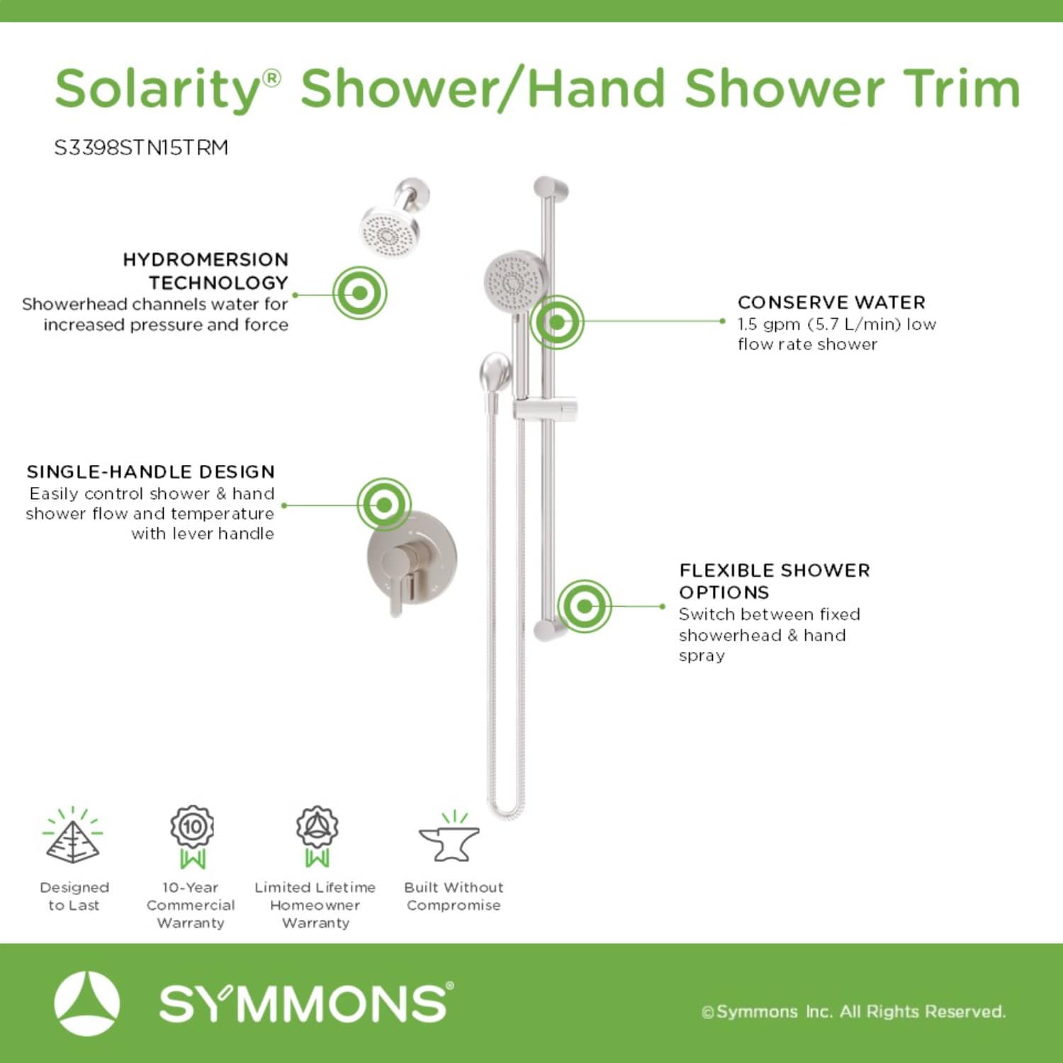 Symmons S3398STN15TRM Showerhead-Bar-Panels - View #3