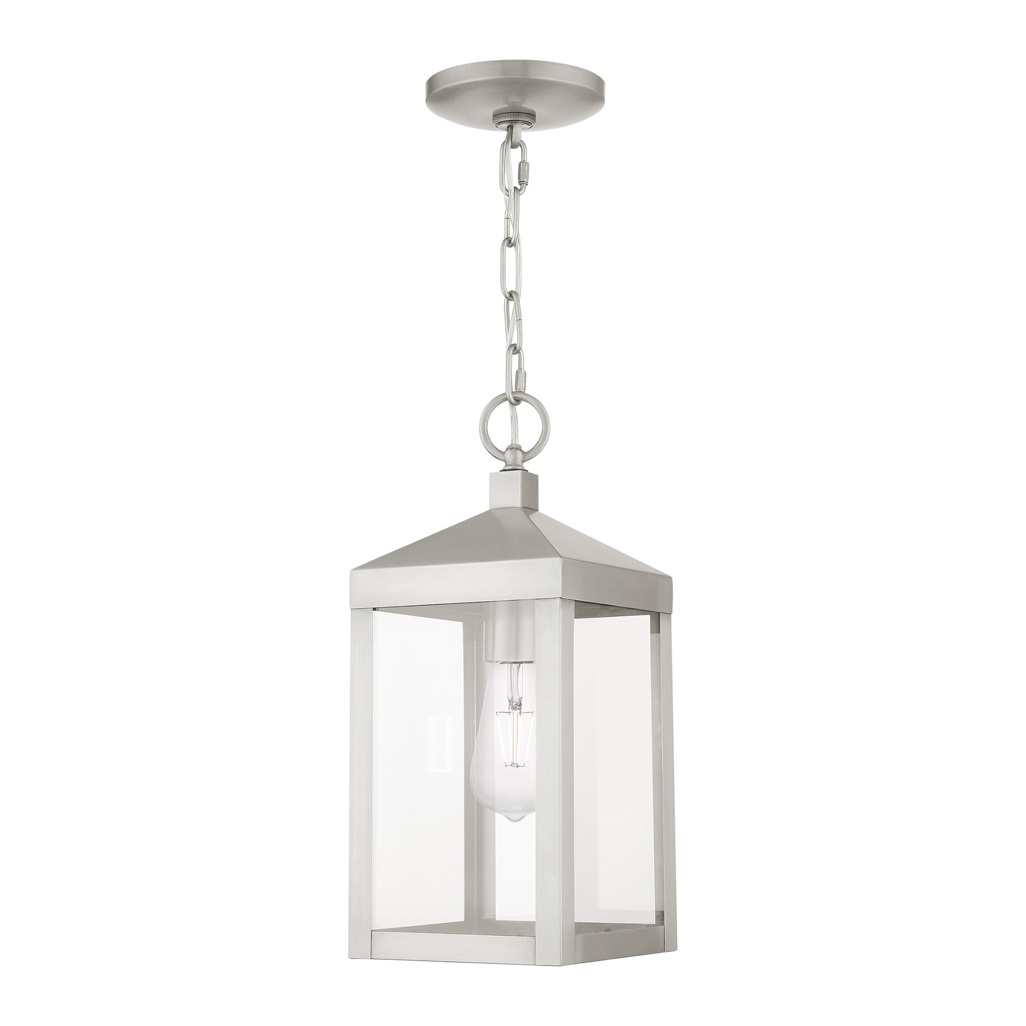 Brushed Nickel Outdoor Pendant Lantern with Clear Glass