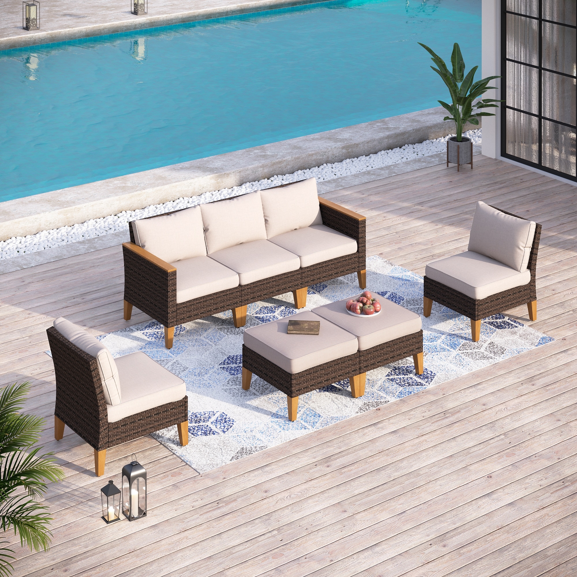 Sunshine Valley CR006-02-7 7-Piece Wicker Patio Conversation Set with Tan Cushion Pro Cushions