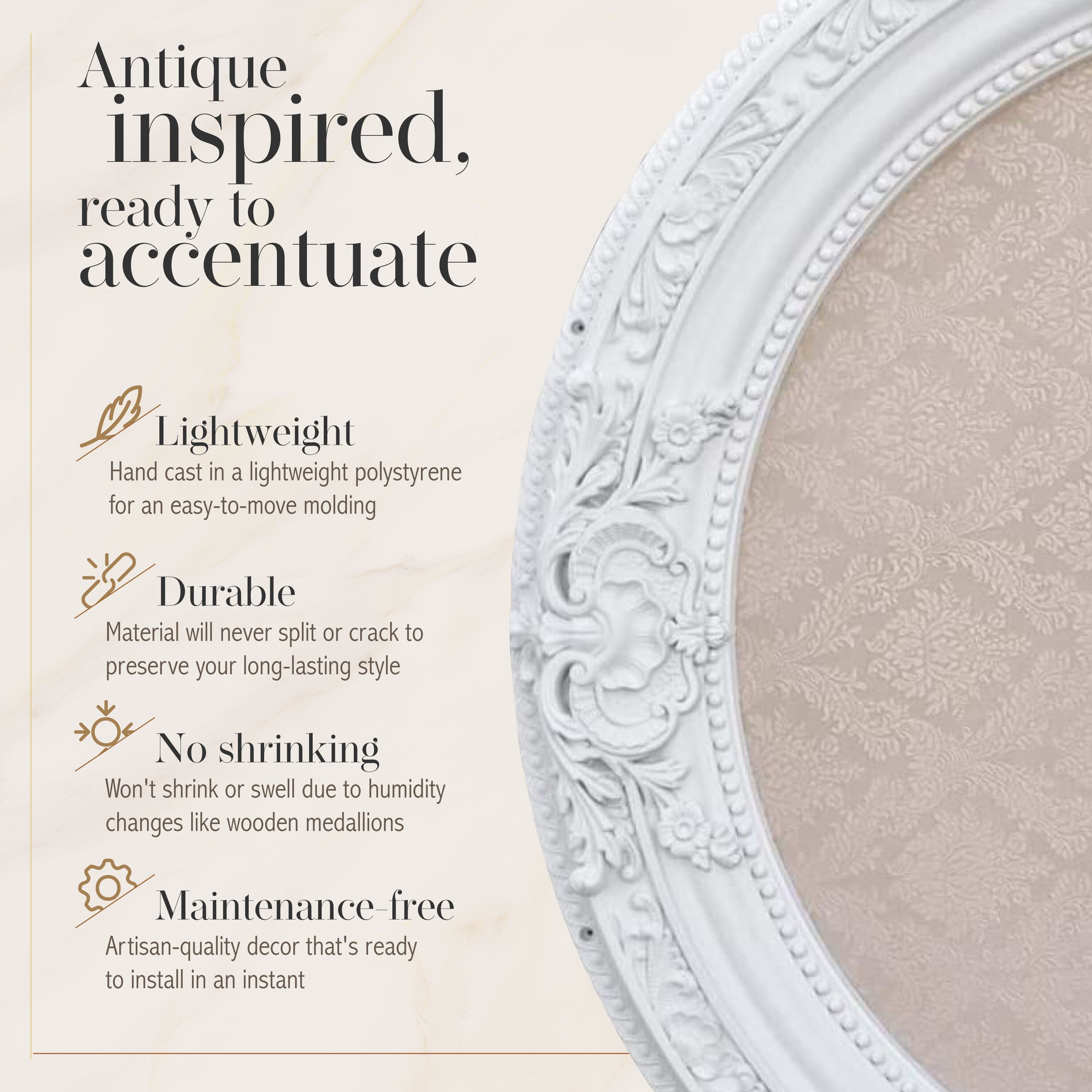Blanco 36" White and Beige Polystyrene Chandelier Ceiling Medallion