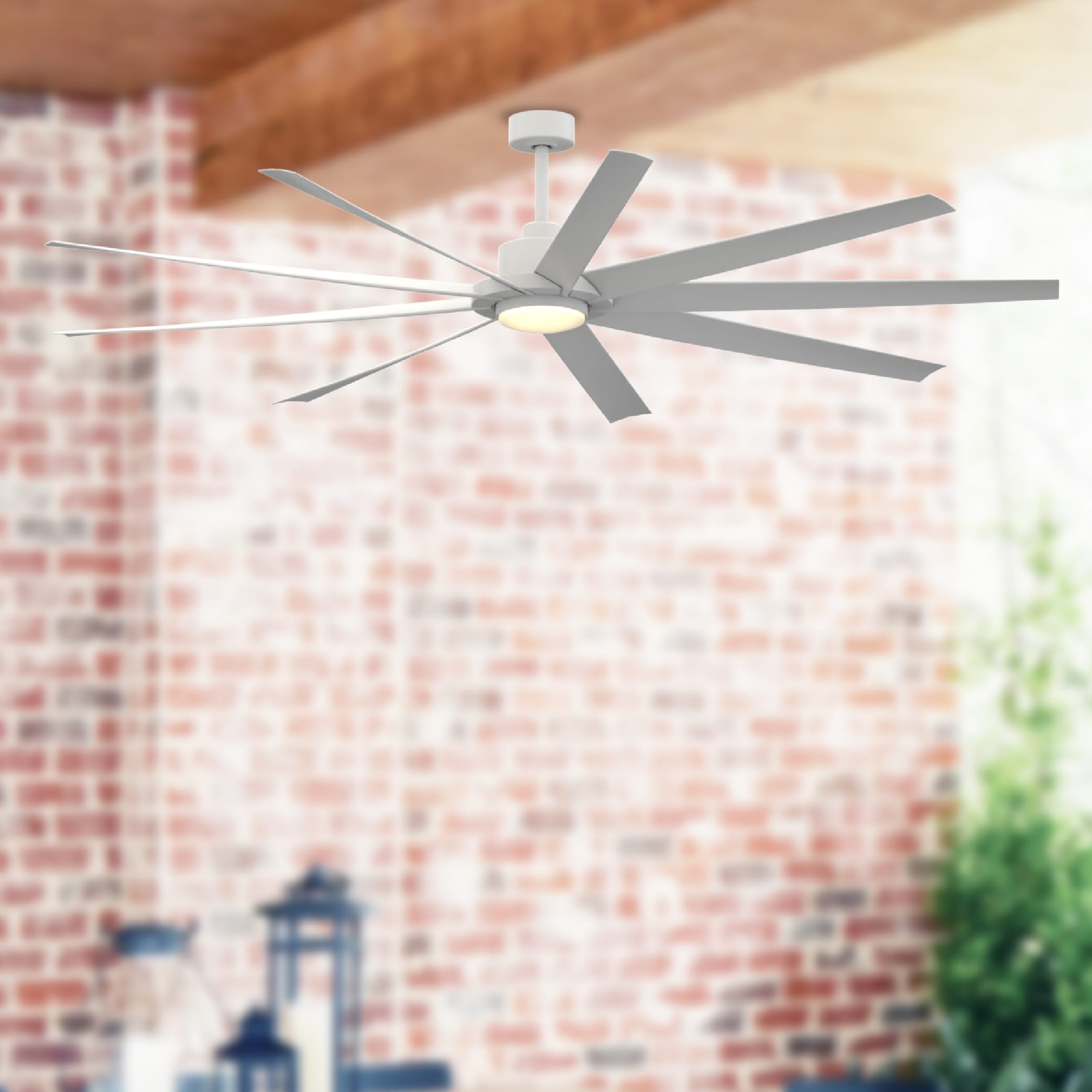 Fanimation Studio Collection LP6827LMW EightyFour 84-in Color-Changing Integrated LED Outdoor Matte White with Matte White Blades Ceiling Fan With Light - Remote Included ( 9 -Blade )