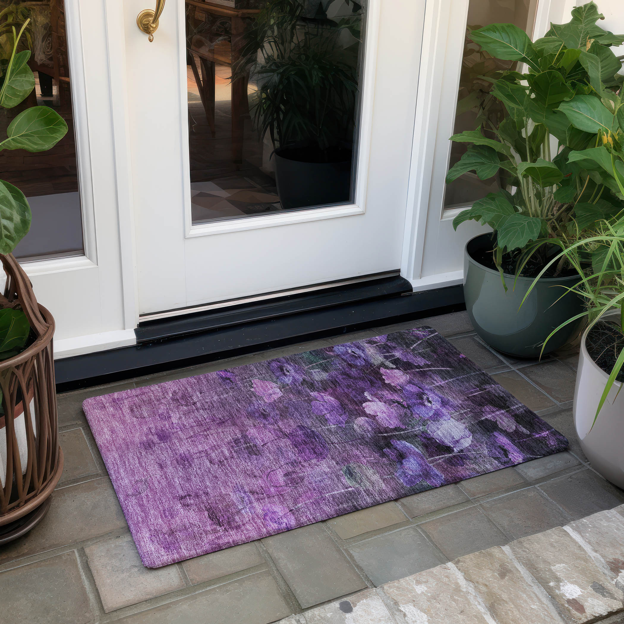 Addison Purple Floral Synthetic Rectangular Washable Area Rug