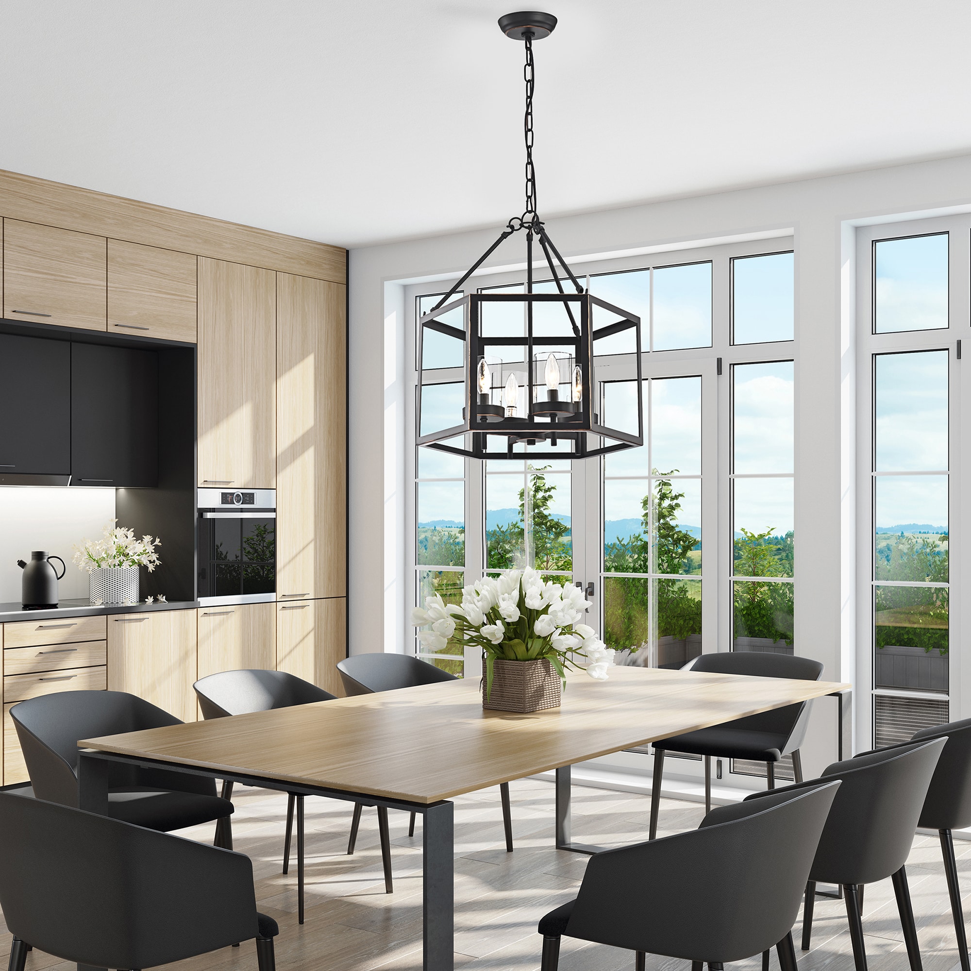Oil Rubbed Bronze 4-Light Hexagon Cage Chandelier