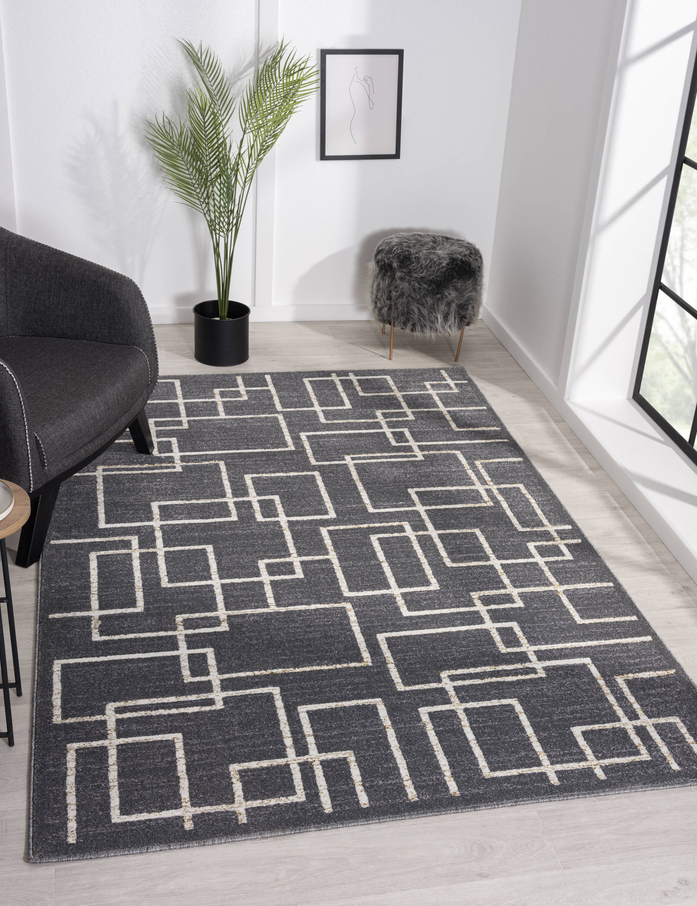 MDA Rugs MN1523 Milan 2 x 3 (ft) Polypropylene Gray Rectangular Indoor Abstract Area rug