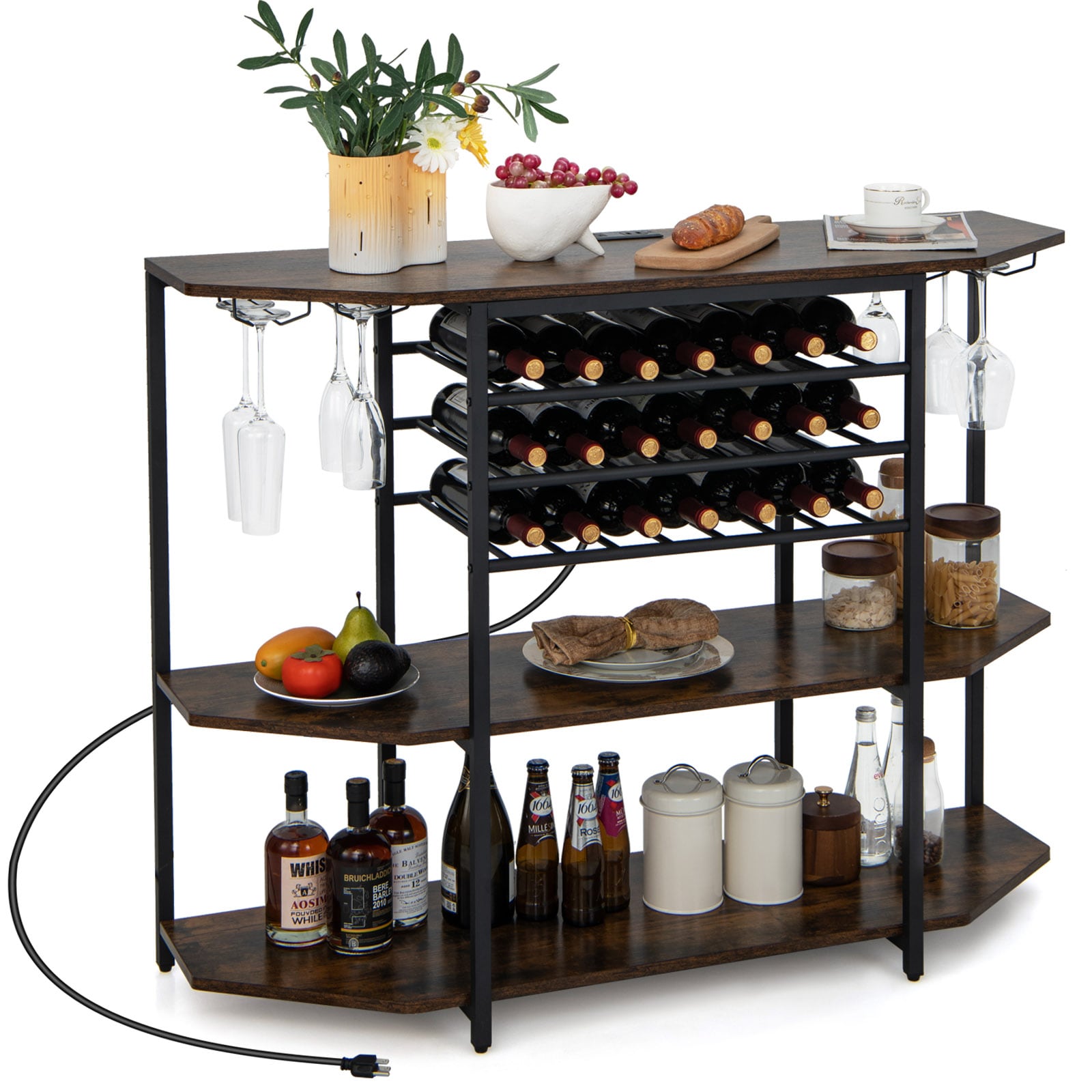 Slickblue D-CO-FC-SU14111VJ Modern Bar Cabinet - 16x36.5 Engineered Wood Brown/Gray Rectangular Rack with 21-Bottle Wine Storage for Living Room or Home Bar