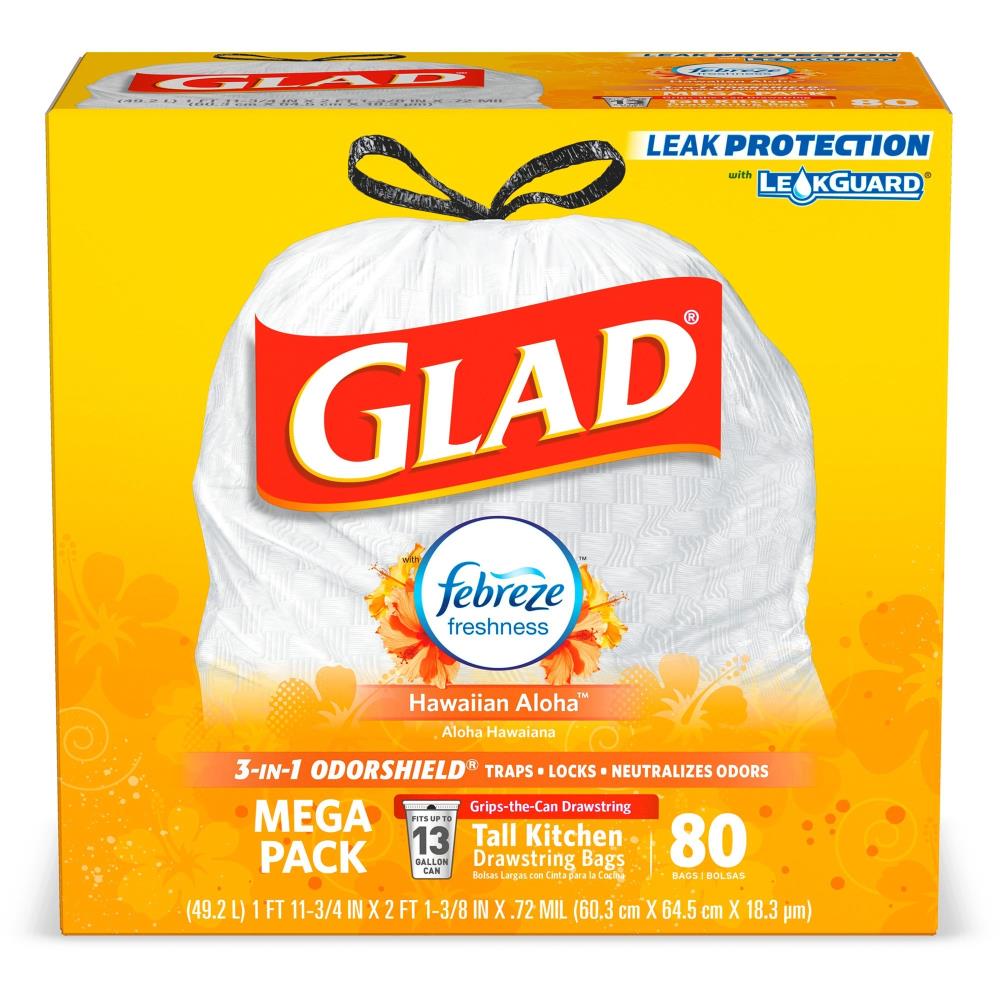 Glad Quick Tie 13 Gallon Tall Kitchen Trash Bags, 80 Bags 