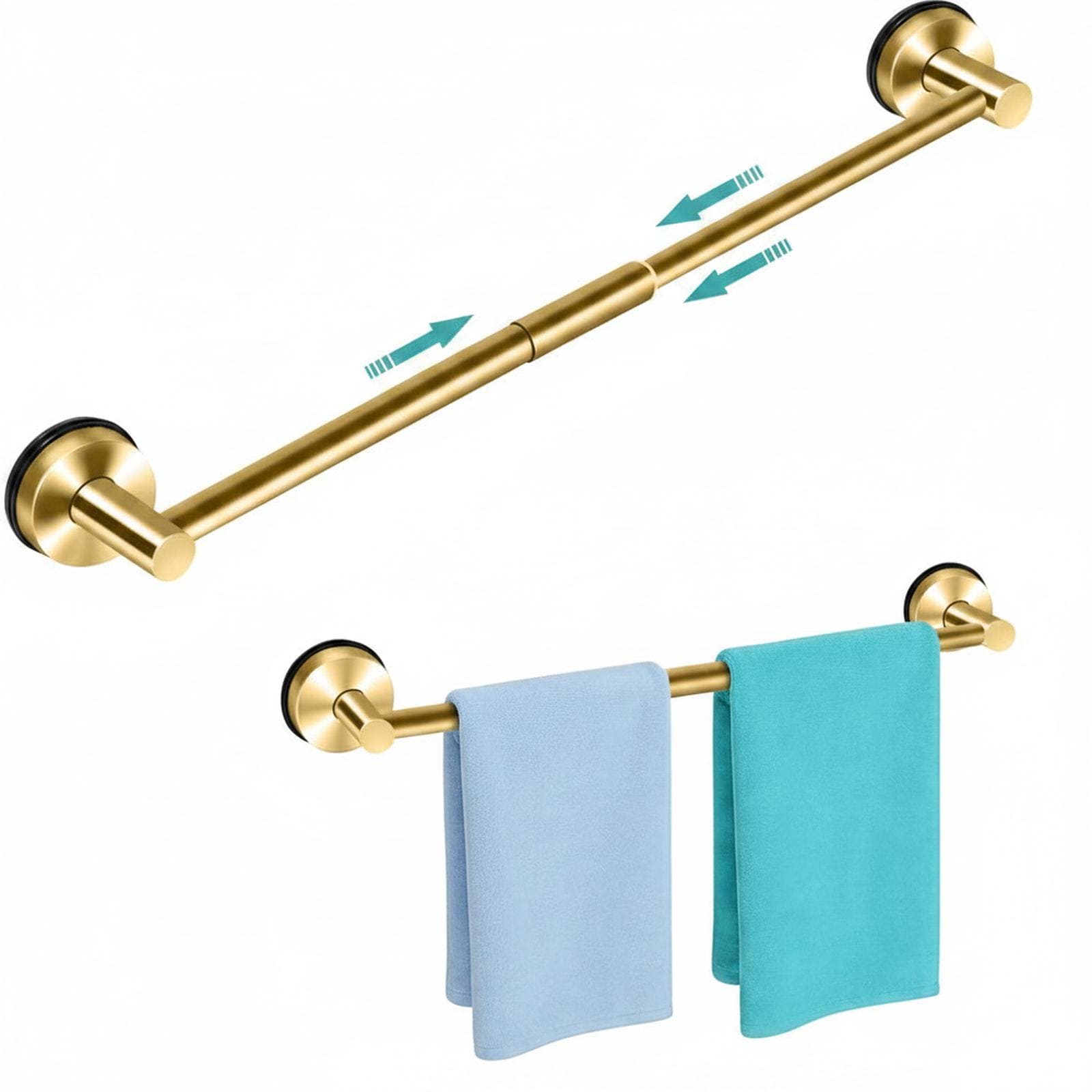 Paradigms Interiors No Drill Suction Cup Towel Bar Adjustable Extendable Stainless Steel Heavy Duty Bathroom Holder for Smooth Surfaces