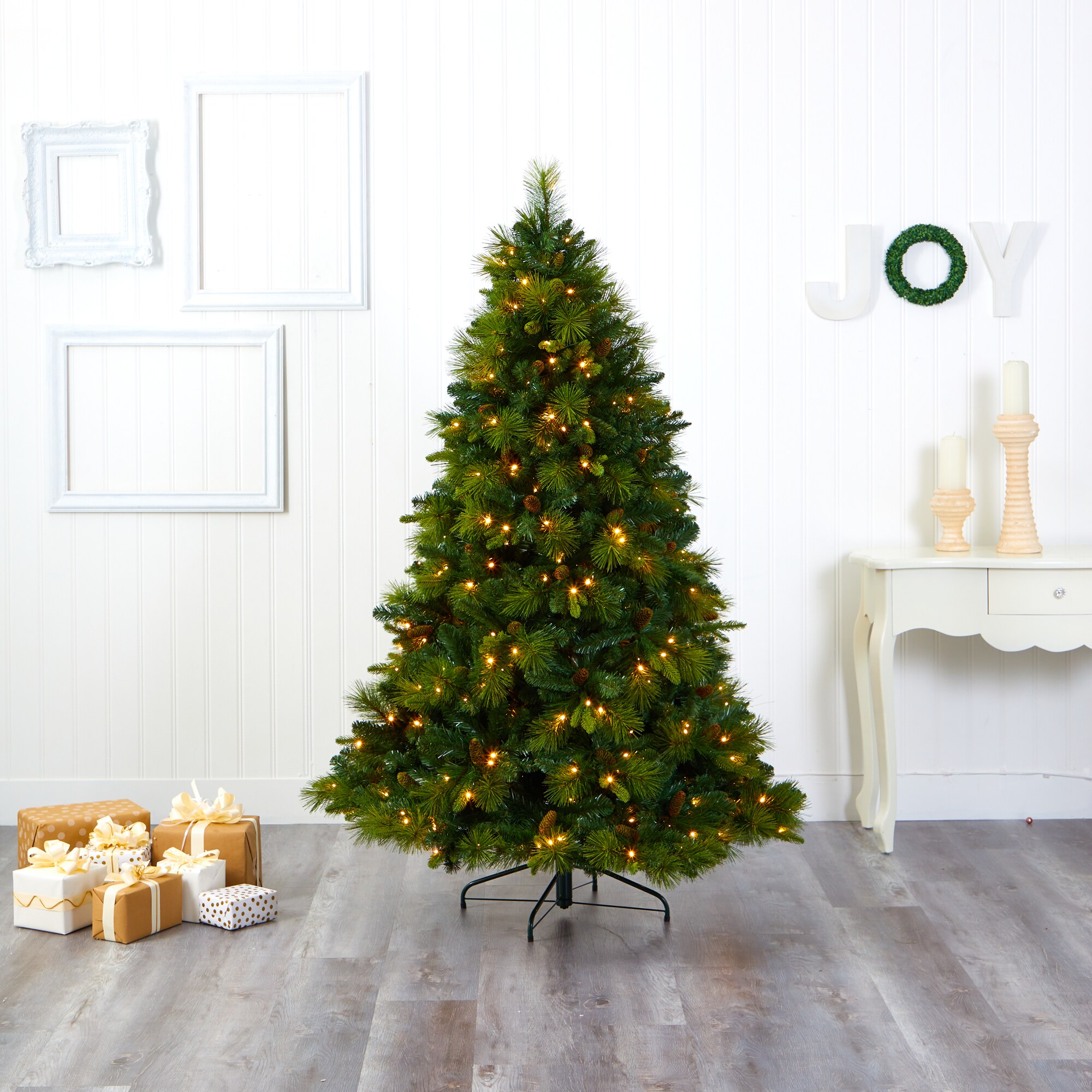 Nearly Natural 6.5-ft Pine Pre-lit Artificial Christmas Tree with LED ...