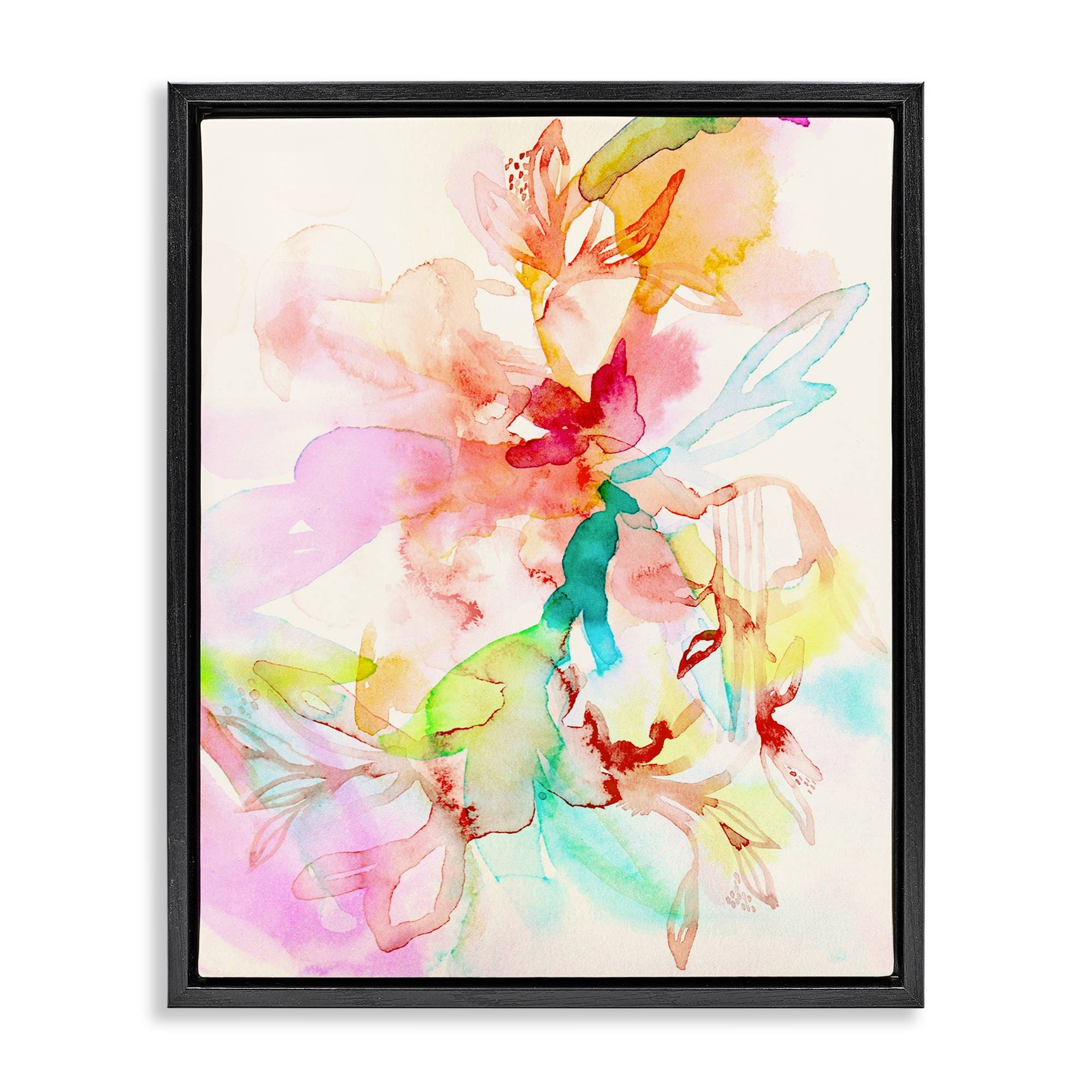 Stupell Industries BU-153-FFB-24X30 Abstract Watercolor Island Flowers Black Framed Floater Canvas Wall Art By Gemma Bardot 25 x 31