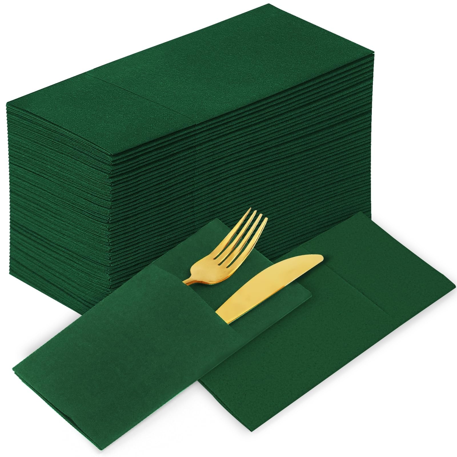 Afoxsos  Dark Green Disposable Dinner Napkins with Pocket Cloth Like Guest Hand Towel 100 pack Soft Absorbent Large Size for Party Wedding