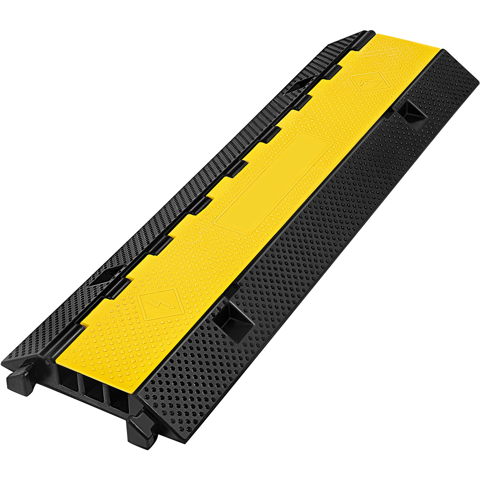 GIVIMO 3-Channel Rubber Cable Protector Ramp 40.5-in x 12-in with 1.4-in x 1.2-in Channels 22000-lb Load Capacity Flip-Open PVC Lid Anti-Slip Textured Surface and Modular Interlocking Ends in Black and Yellow for Driveways Warehouses and Event Stages